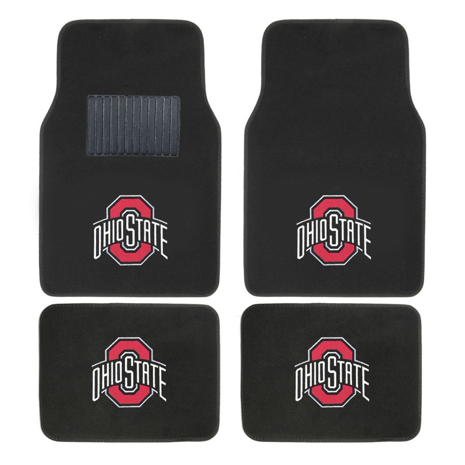 NCAA 4-PC Embroidered Logo Car Floor Mat Set featuring vibrant team colors and durable design, perfect for protecting vehicle interiors.