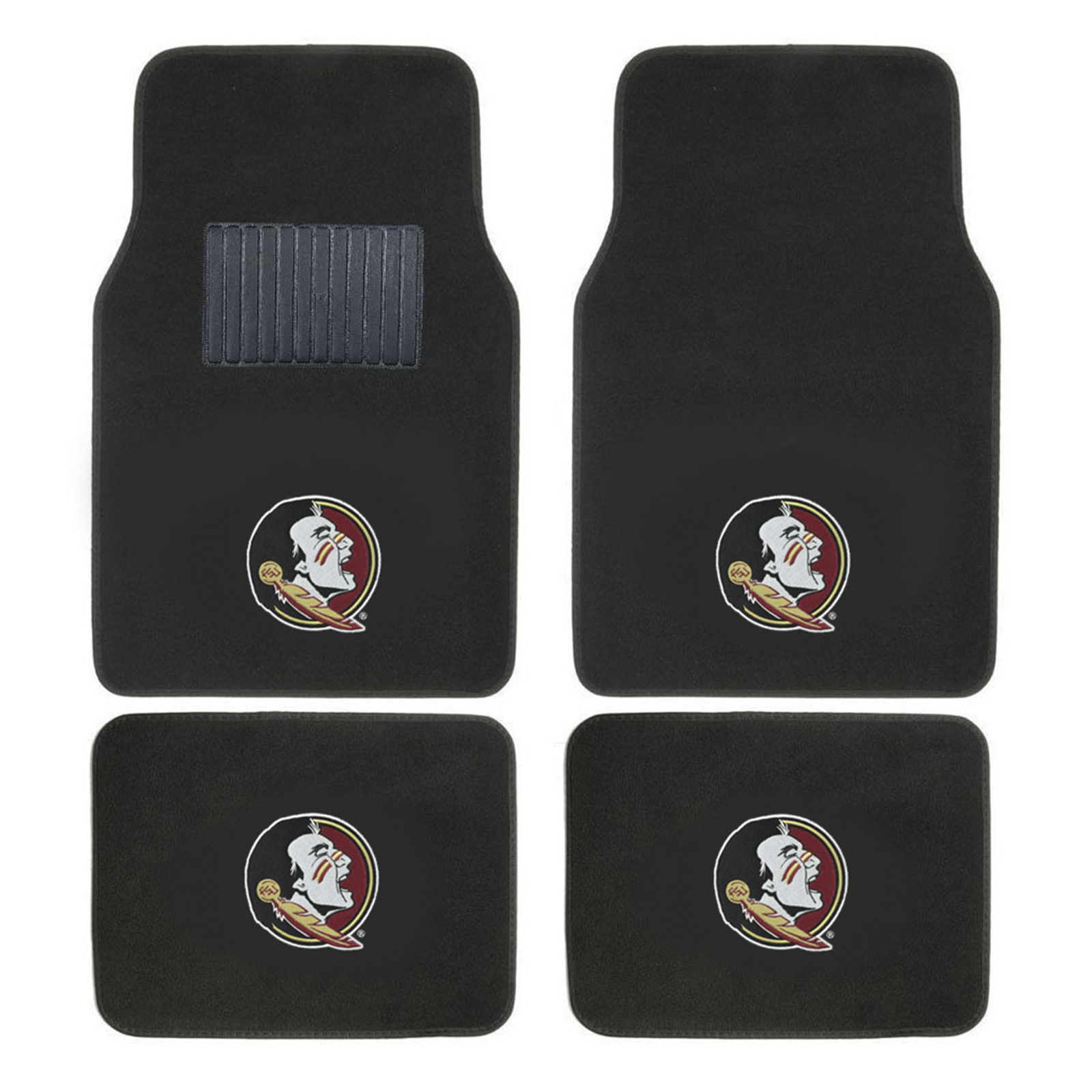 NCAA 4-PC Embroidered Logo Car Floor Mat Set featuring vibrant team colors and durable design, perfect for protecting vehicle interiors.