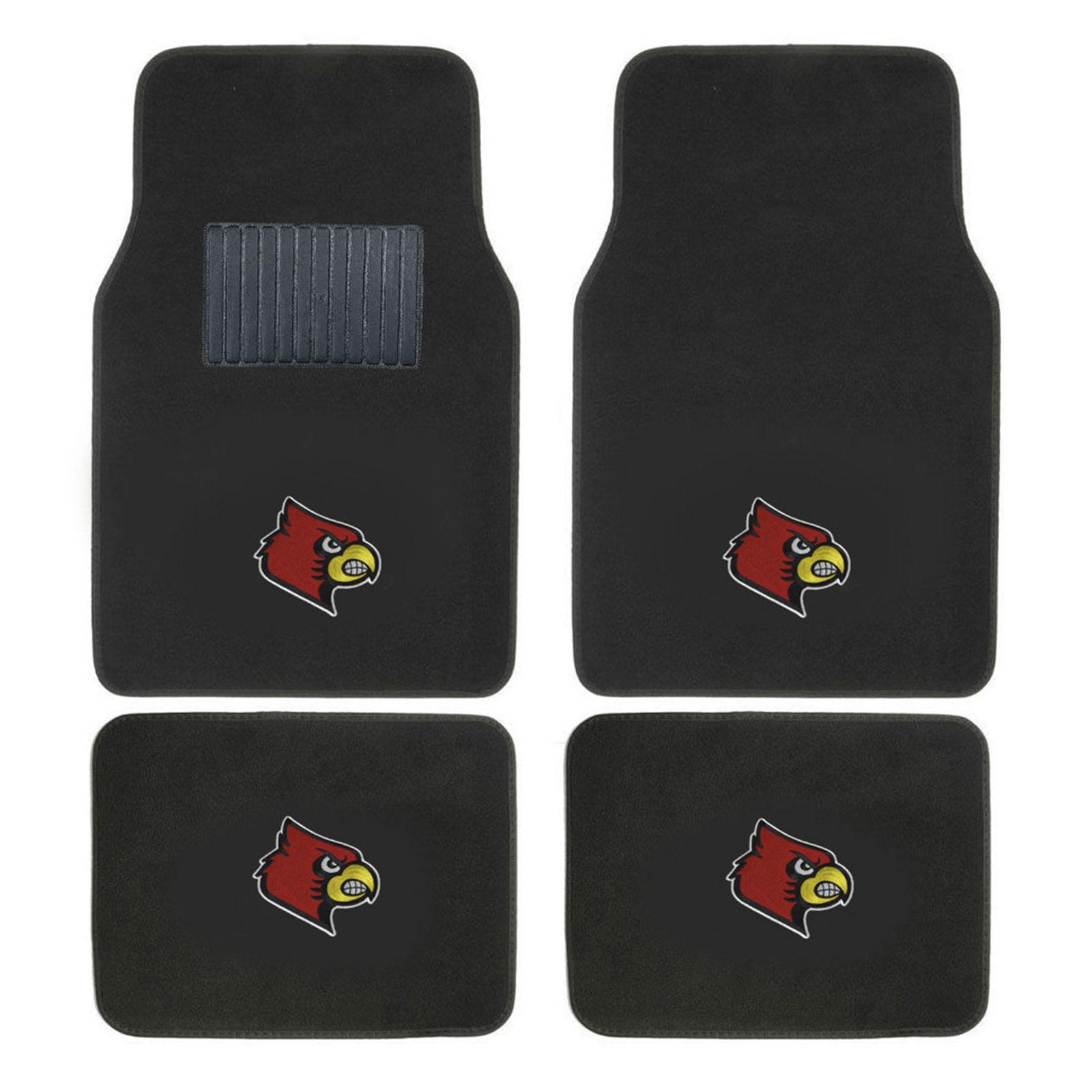 NCAA 4-PC Embroidered Logo Car Floor Mat Set featuring vibrant team colors and durable design, perfect for protecting vehicle interiors.