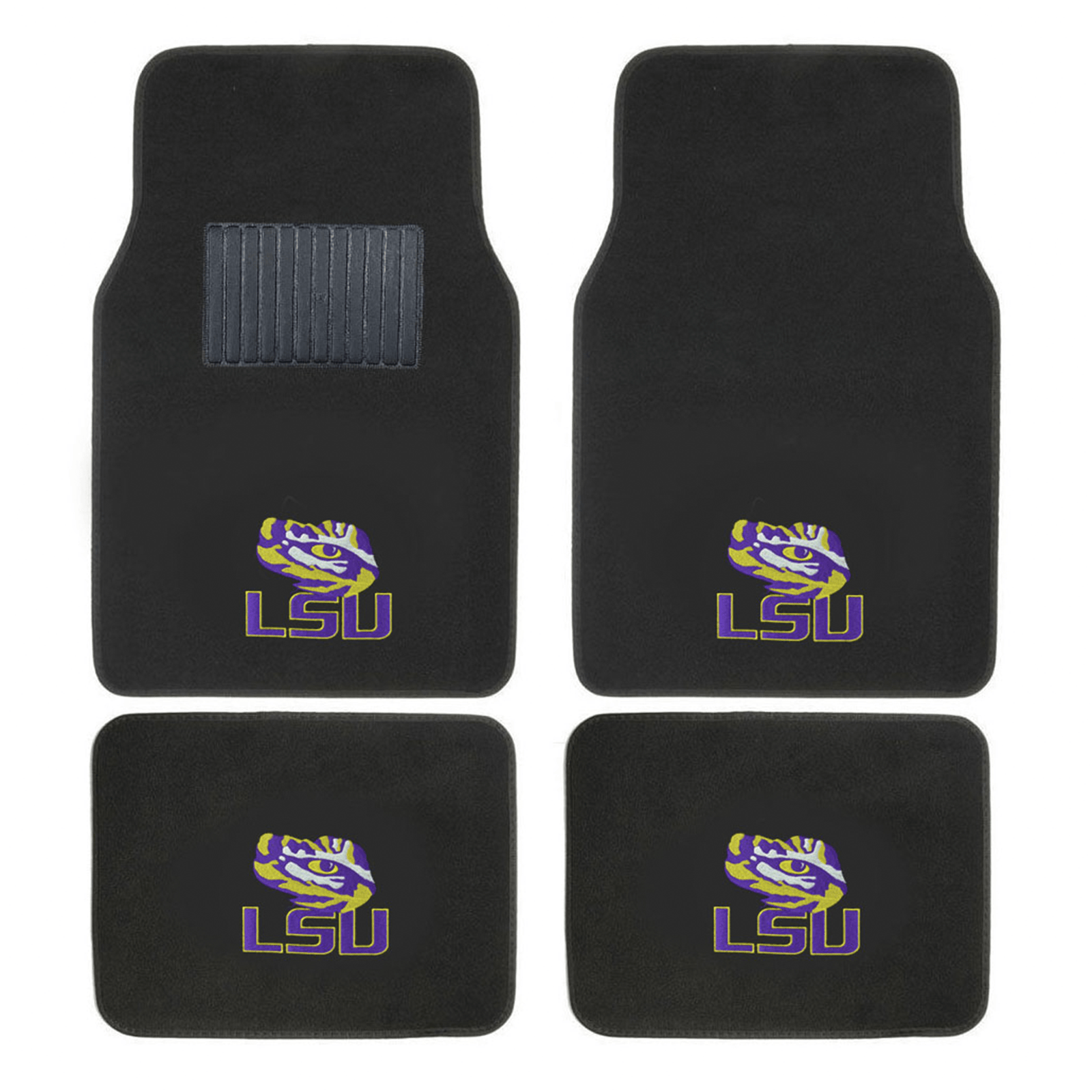 NCAA 4-PC Embroidered Logo Car Floor Mat Set featuring vibrant team colors and durable design, perfect for protecting vehicle interiors.