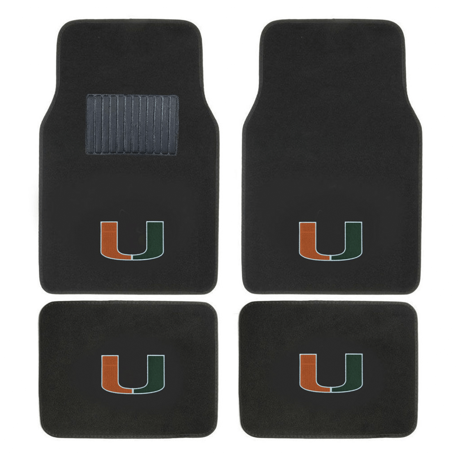 NCAA 4-PC Embroidered Logo Car Floor Mat Set featuring vibrant team colors and durable design, perfect for protecting vehicle interiors.