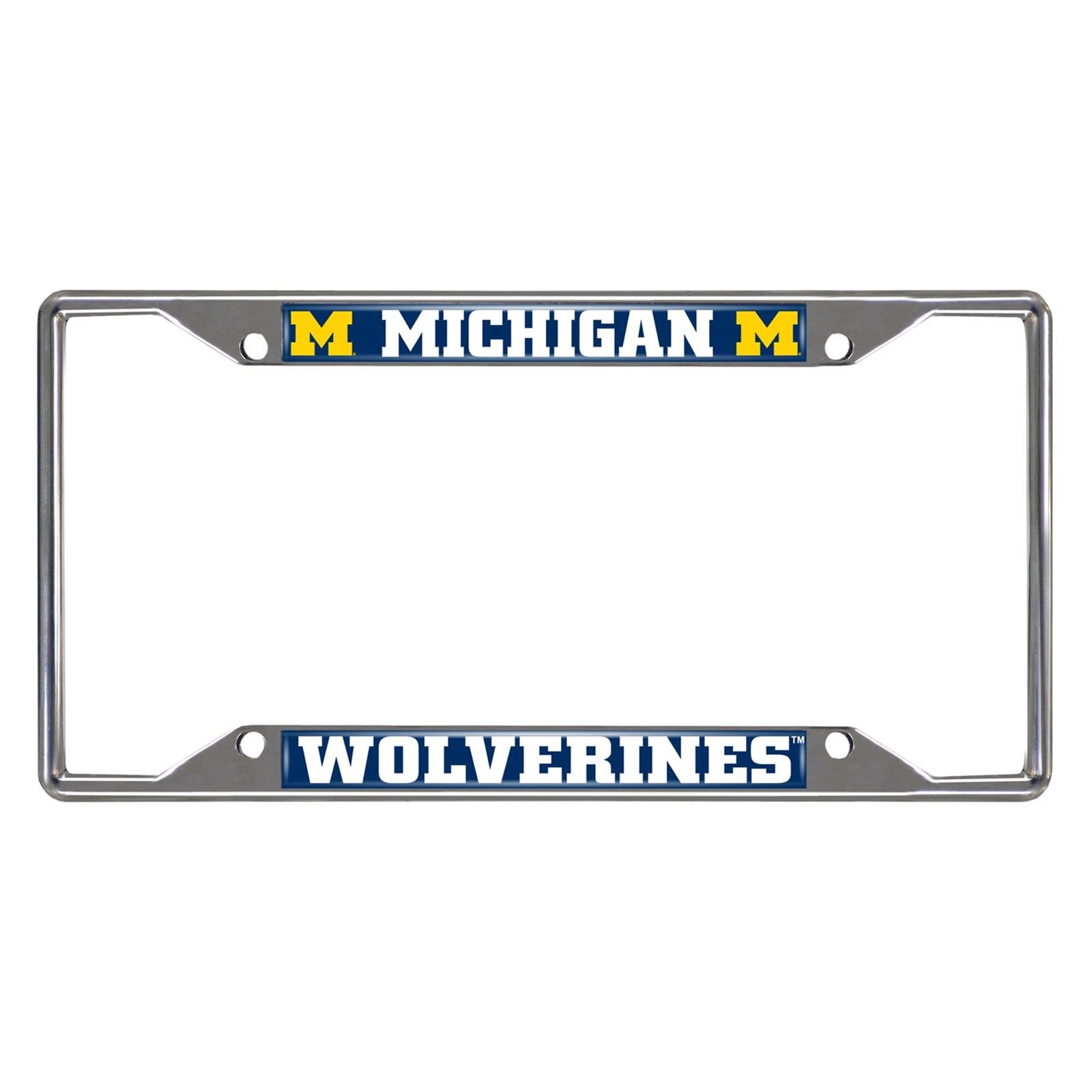 NCAA Car License Plate Frame featuring chrome metal with vibrant team logo and name, designed to fit standard license plates.