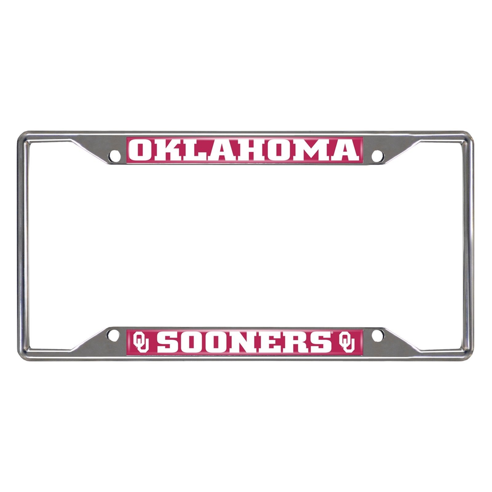 NCAA Car License Plate Frame featuring chrome metal with vibrant team logo and name, designed to fit standard license plates.