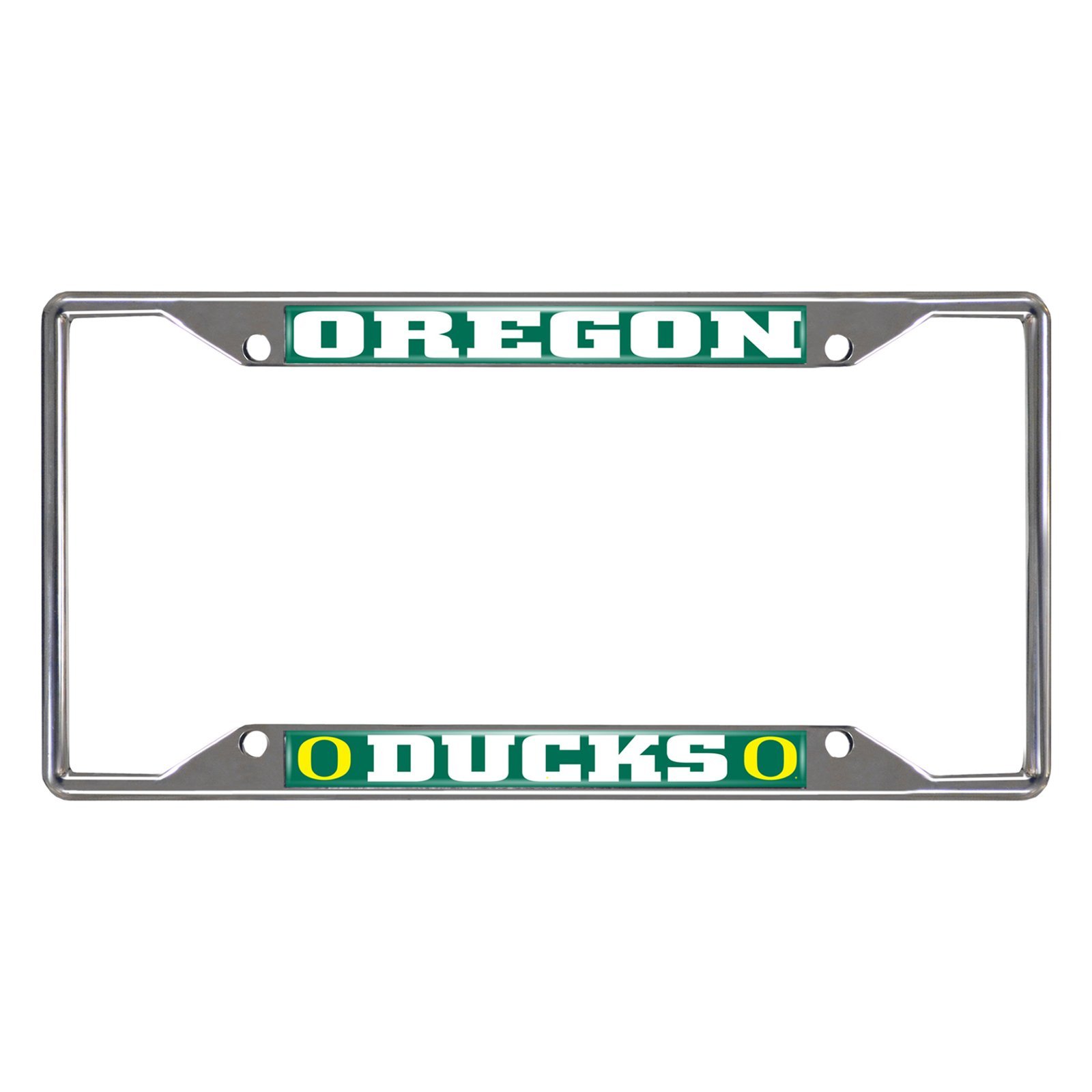 NCAA Car License Plate Frame featuring chrome metal with vibrant team logo and name, designed to fit standard license plates.