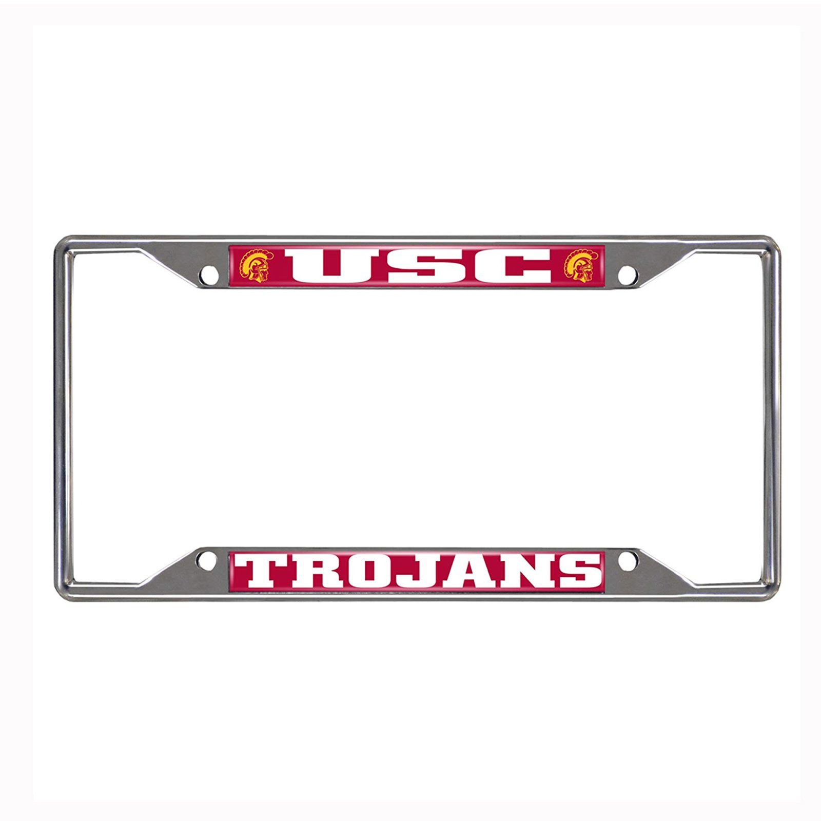 NCAA Car License Plate Frame featuring chrome metal with vibrant team logo and name, designed to fit standard license plates.