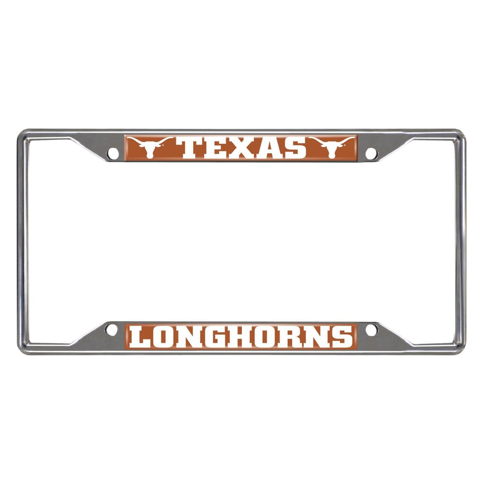 NCAA Car License Plate Frame featuring chrome metal with vibrant team logo and name, designed to fit standard license plates.