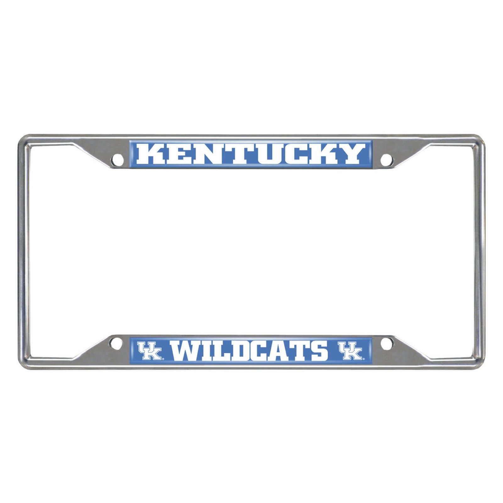 NCAA Car License Plate Frame featuring chrome metal with vibrant team logo and name, designed to fit standard license plates.