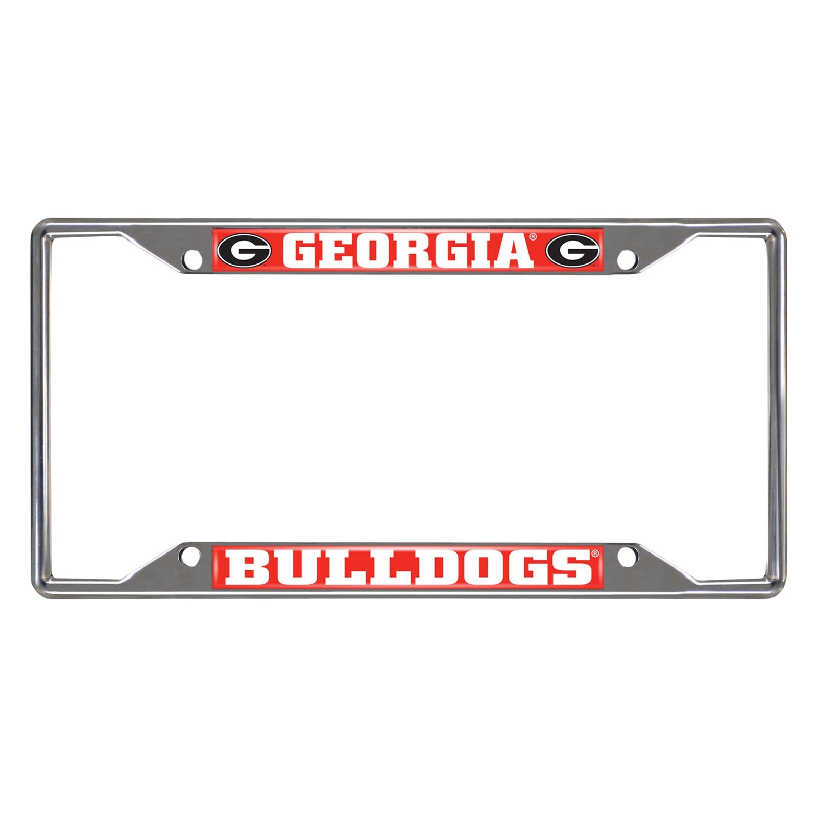 NCAA Car License Plate Frame featuring chrome metal with vibrant team logo and name, designed to fit standard license plates.