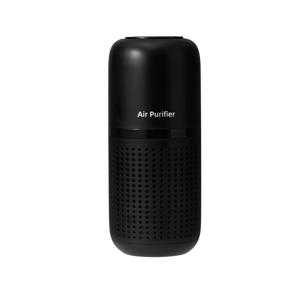 New P02 Car Air Purifier in a sleek design, showcasing its compact size and modern features for effective air purification.