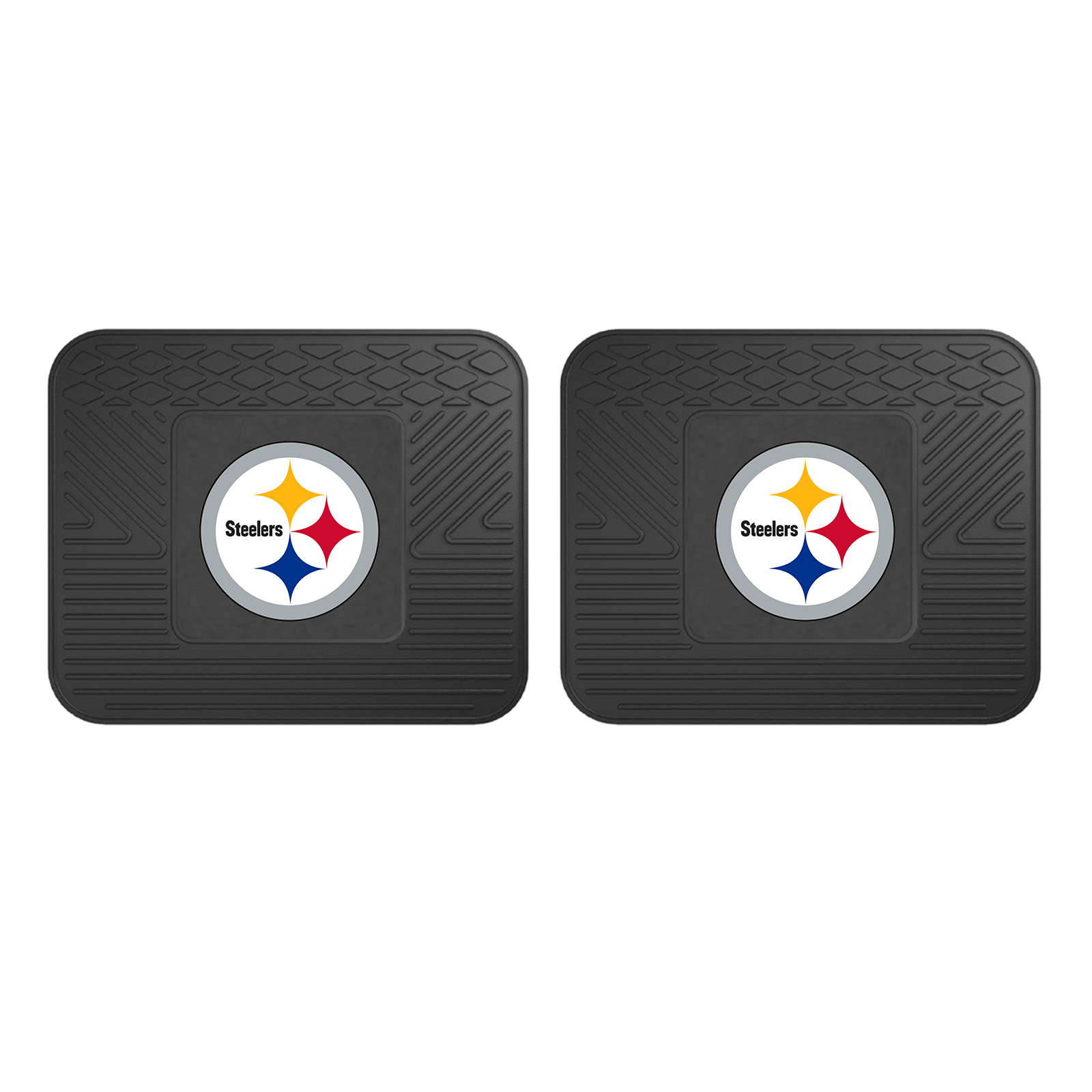 NFL 2-PC Vinyl Utility Mat Set featuring durable rubber construction and team logo, ideal for automotive and home use.