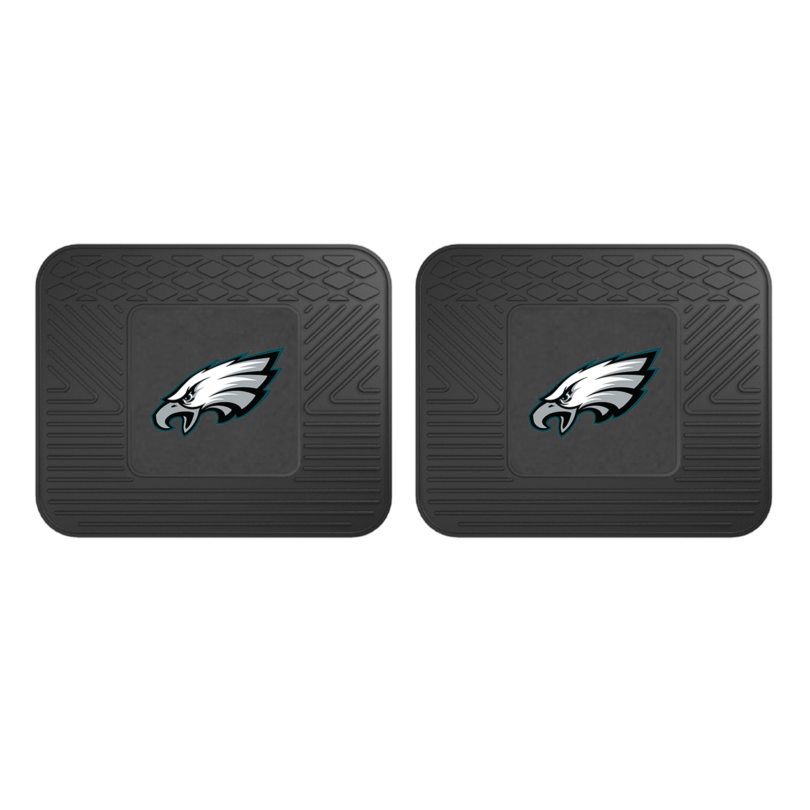 NFL 2-PC Vinyl Utility Mat Set featuring durable rubber construction and team logo, ideal for automotive and home use.