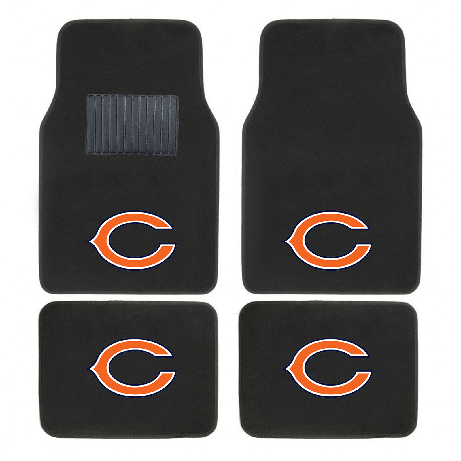 NFL 4-PC Embroidered Logo Car Floor Mat Set featuring vibrant team logos and durable design, perfect for protecting vehicle interiors.