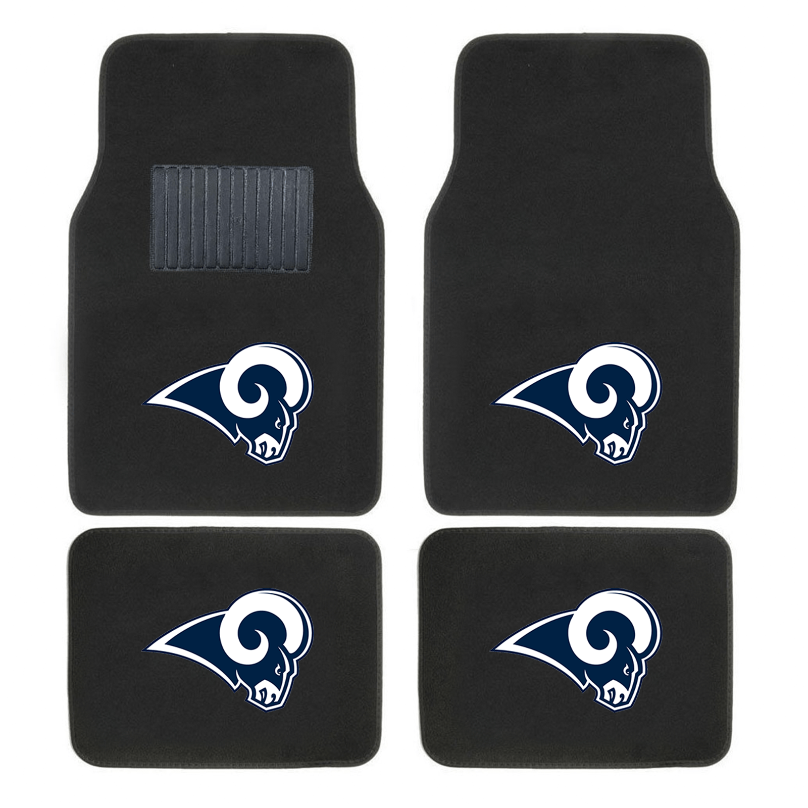 NFL 4-PC Embroidered Logo Car Floor Mat Set featuring vibrant team logos and durable design, perfect for protecting vehicle interiors.