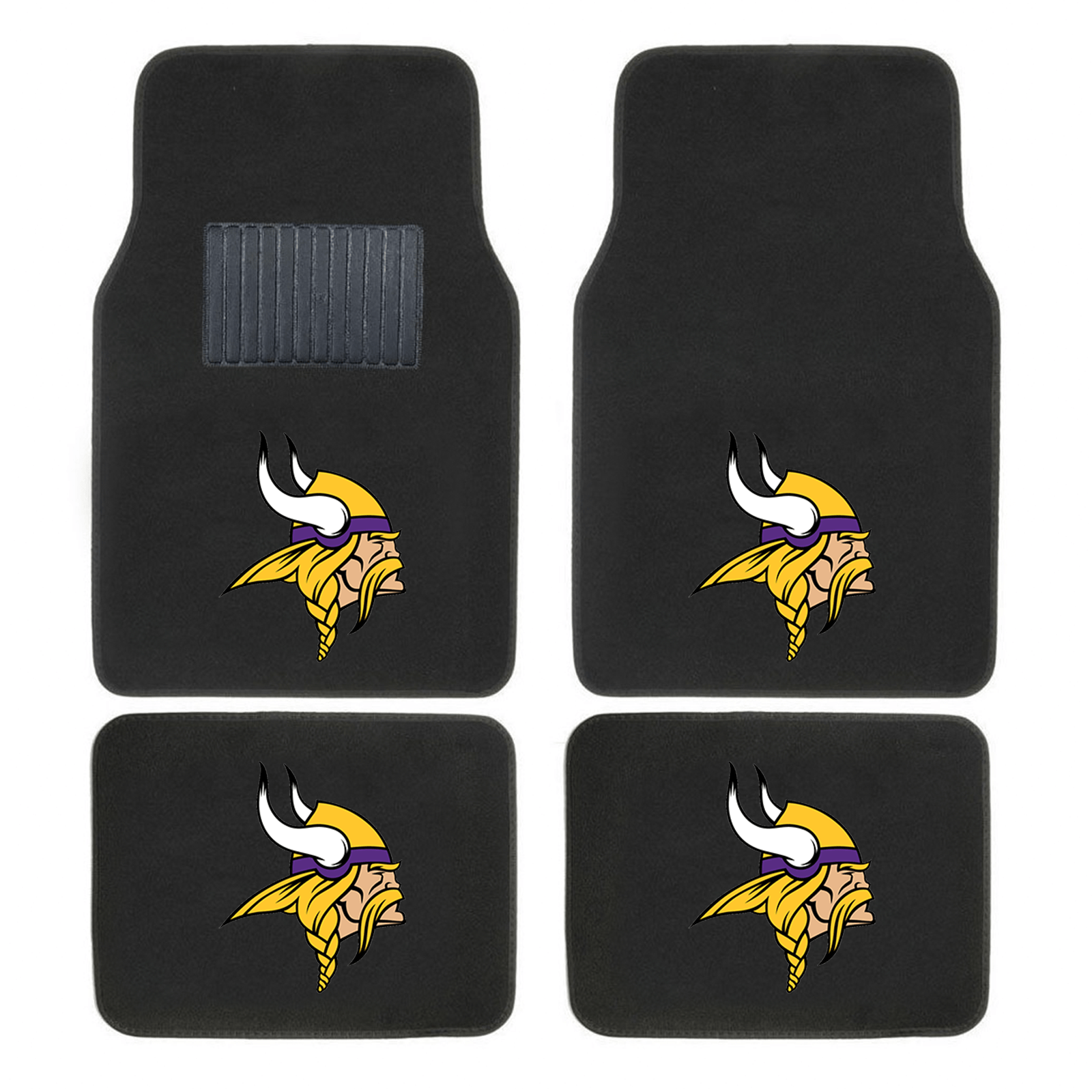 NFL 4-PC Embroidered Logo Car Floor Mat Set featuring vibrant team logos and durable design, perfect for protecting vehicle interiors.