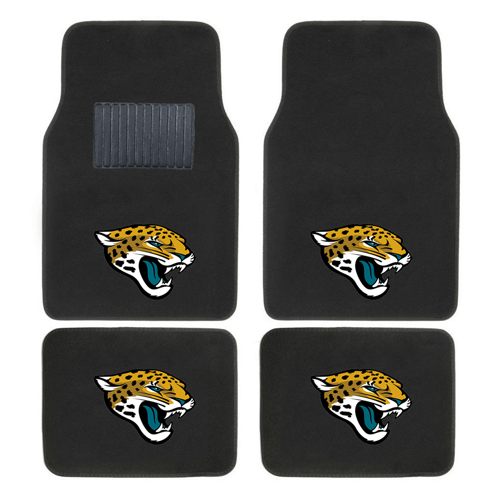 NFL 4-PC Embroidered Logo Car Floor Mat Set featuring vibrant team logos and durable design, perfect for protecting vehicle interiors.