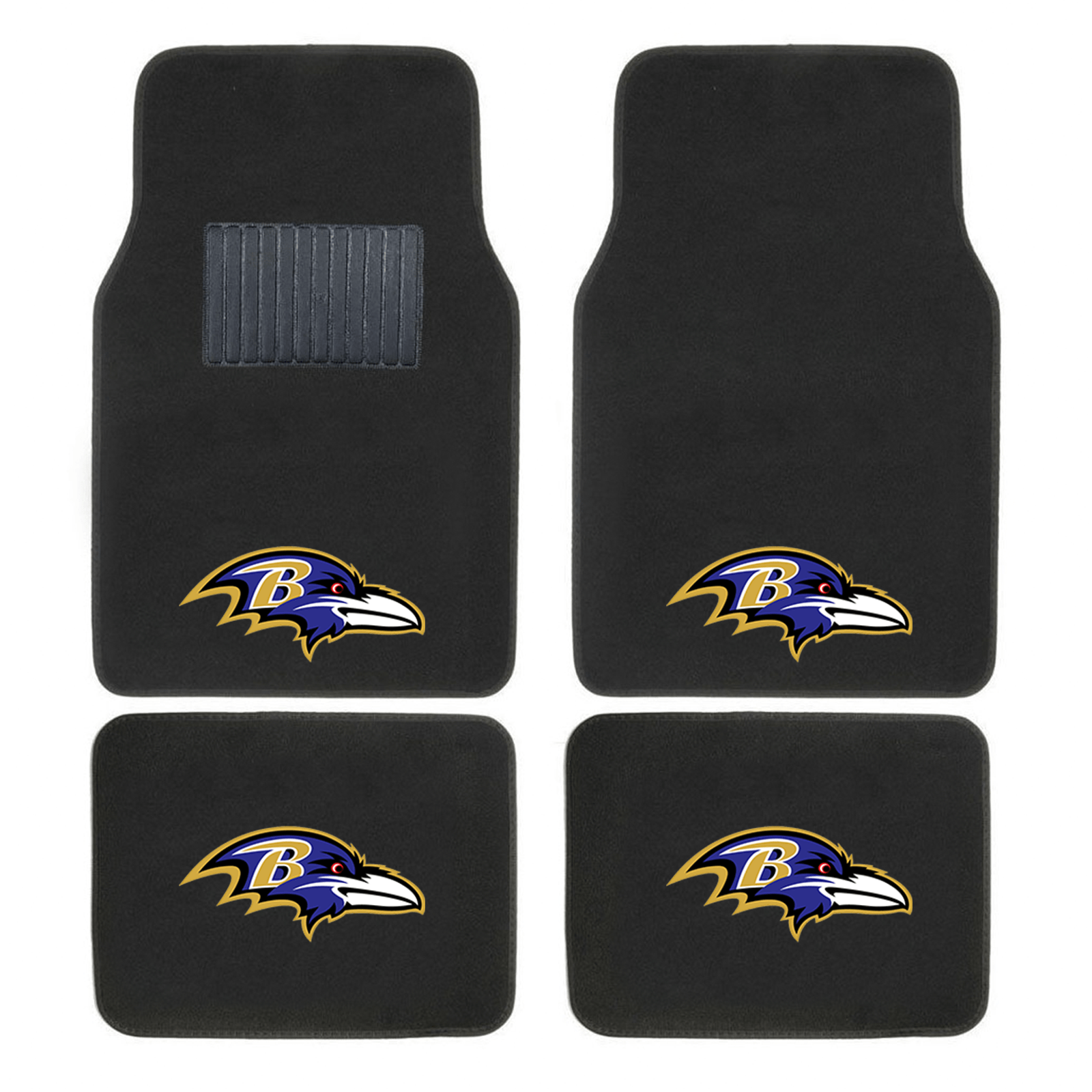 NFL 4-PC Embroidered Logo Car Floor Mat Set featuring vibrant team logos and durable design, perfect for protecting vehicle interiors.