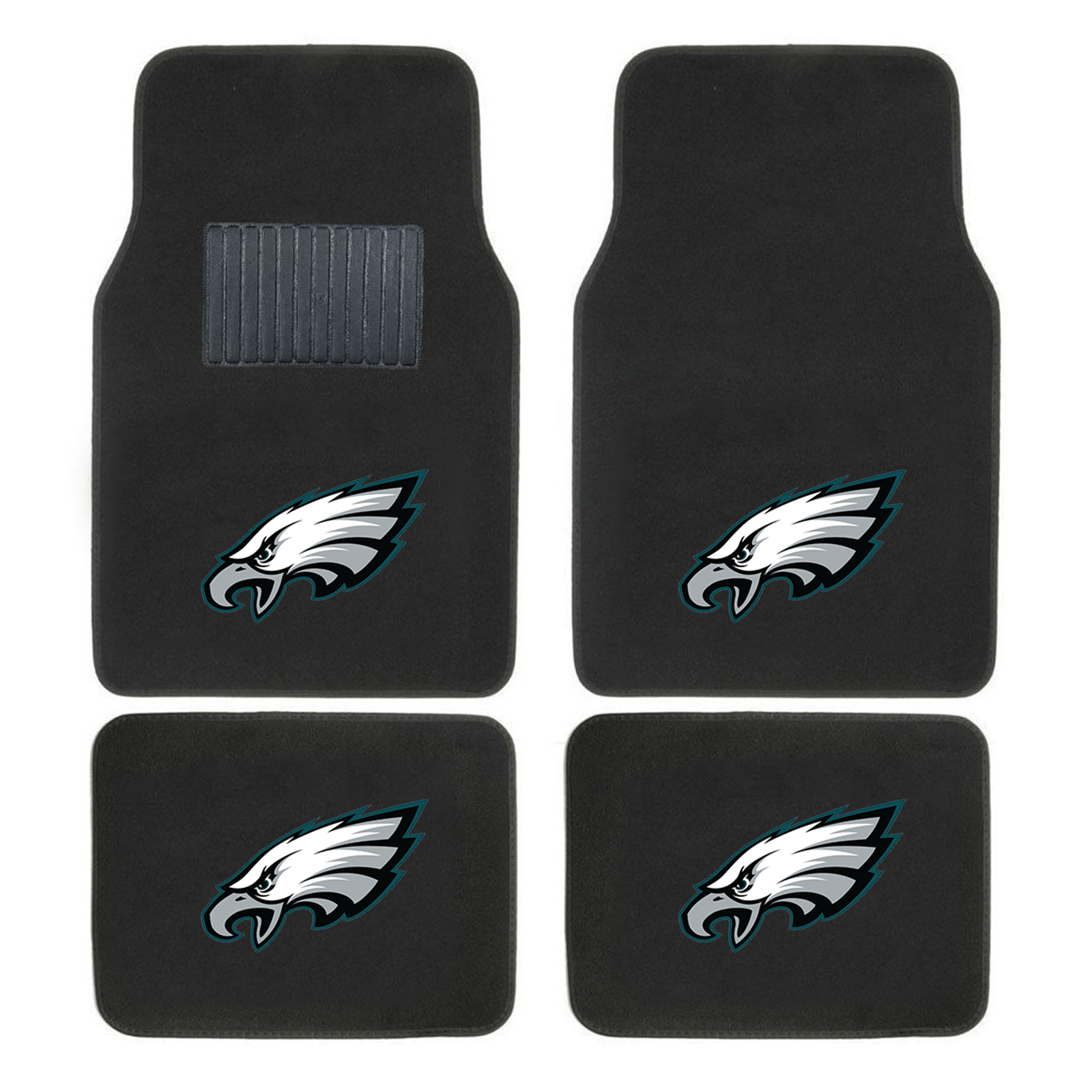 NFL 4-PC Embroidered Logo Car Floor Mat Set featuring vibrant team logos and durable design, perfect for protecting vehicle interiors.