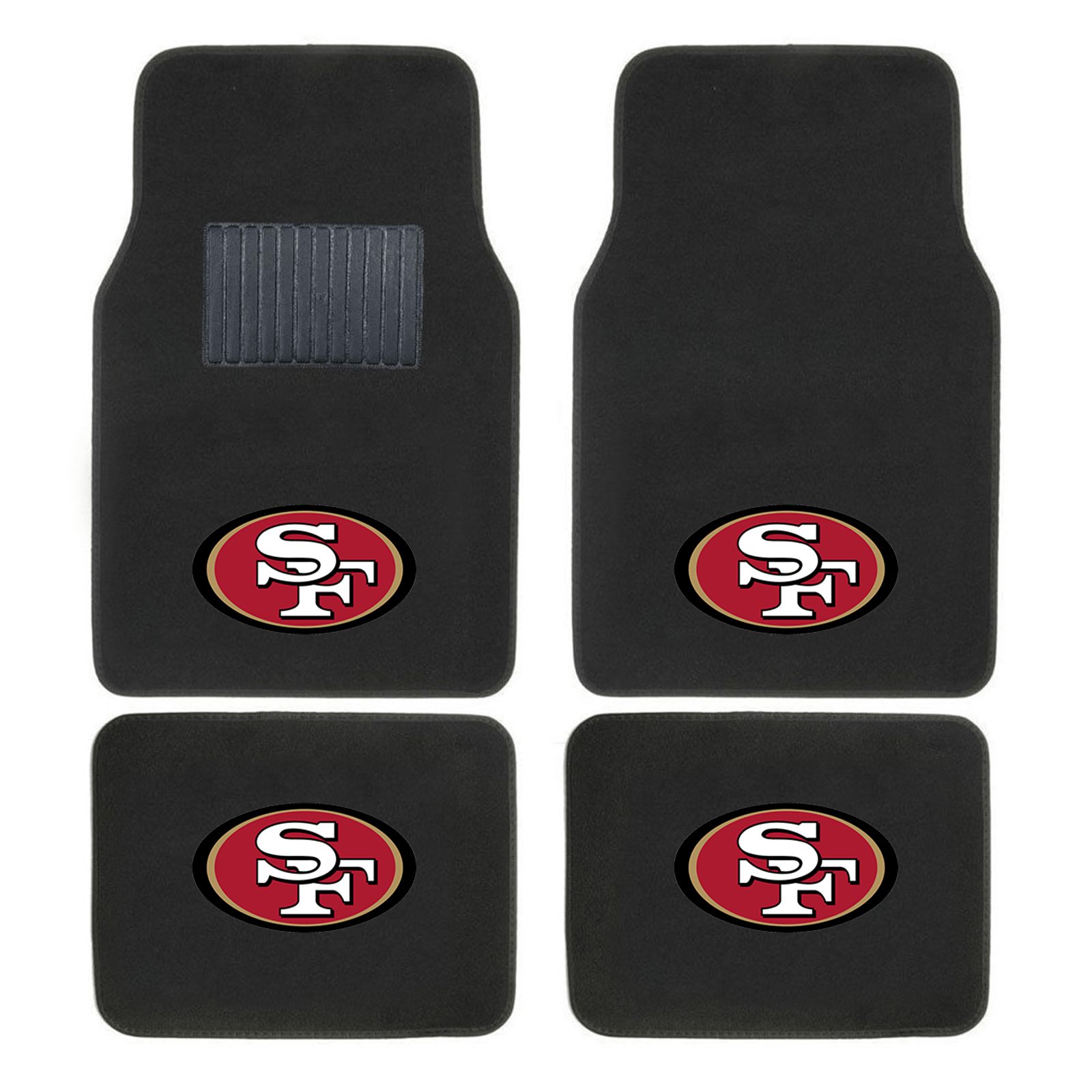 NFL 4-PC Embroidered Logo Car Floor Mat Set featuring vibrant team logos and durable design, perfect for protecting vehicle interiors.