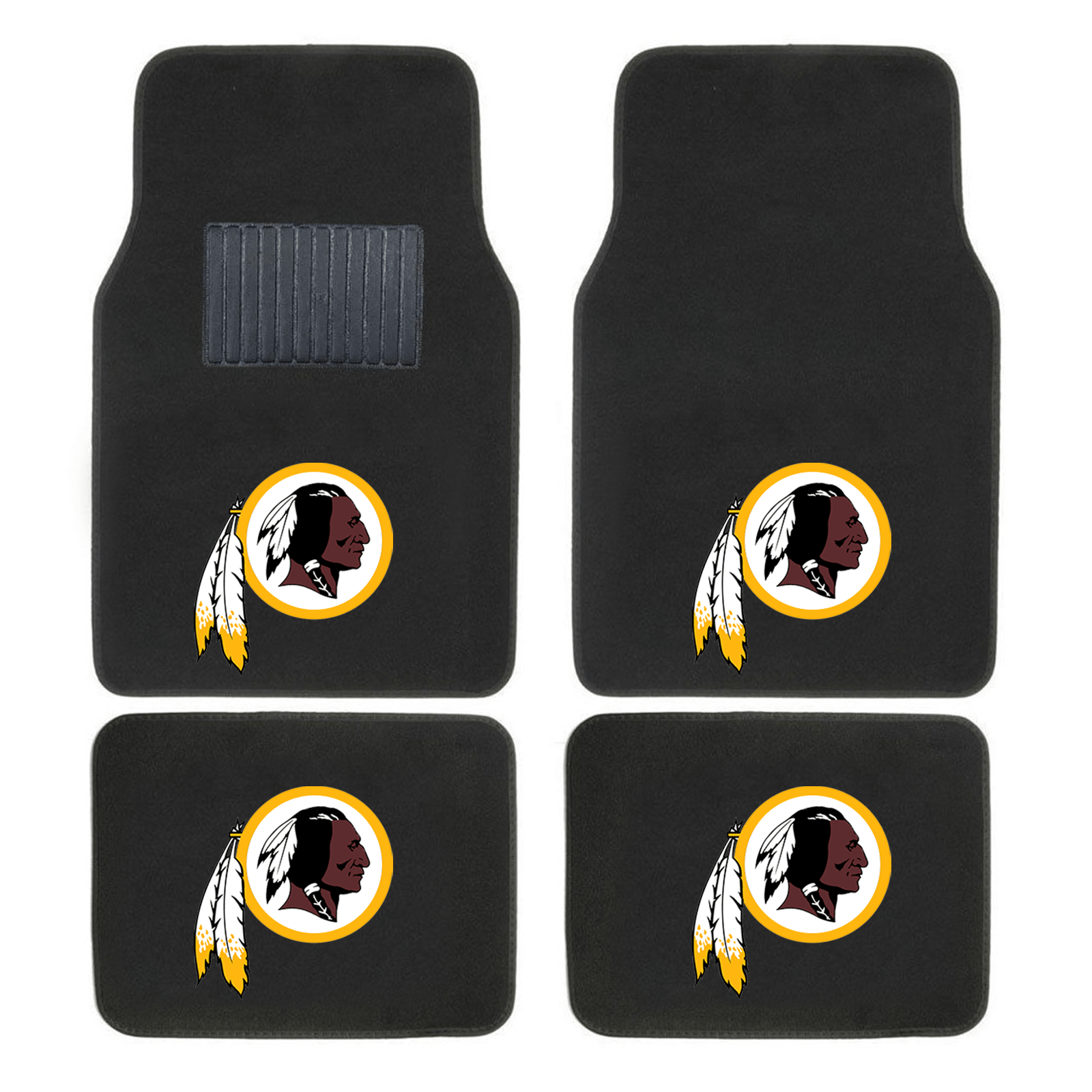 NFL 4-PC Embroidered Logo Car Floor Mat Set featuring vibrant team logos and durable design, perfect for protecting vehicle interiors.