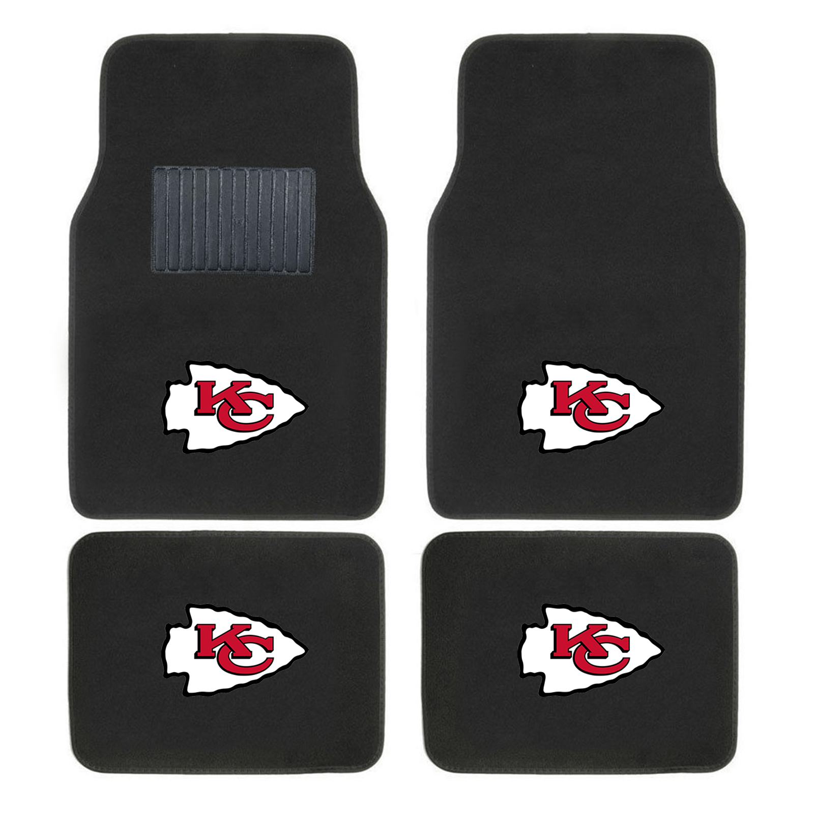 NFL 4-PC Embroidered Logo Car Floor Mat Set featuring vibrant team logos and durable design, perfect for protecting vehicle interiors.