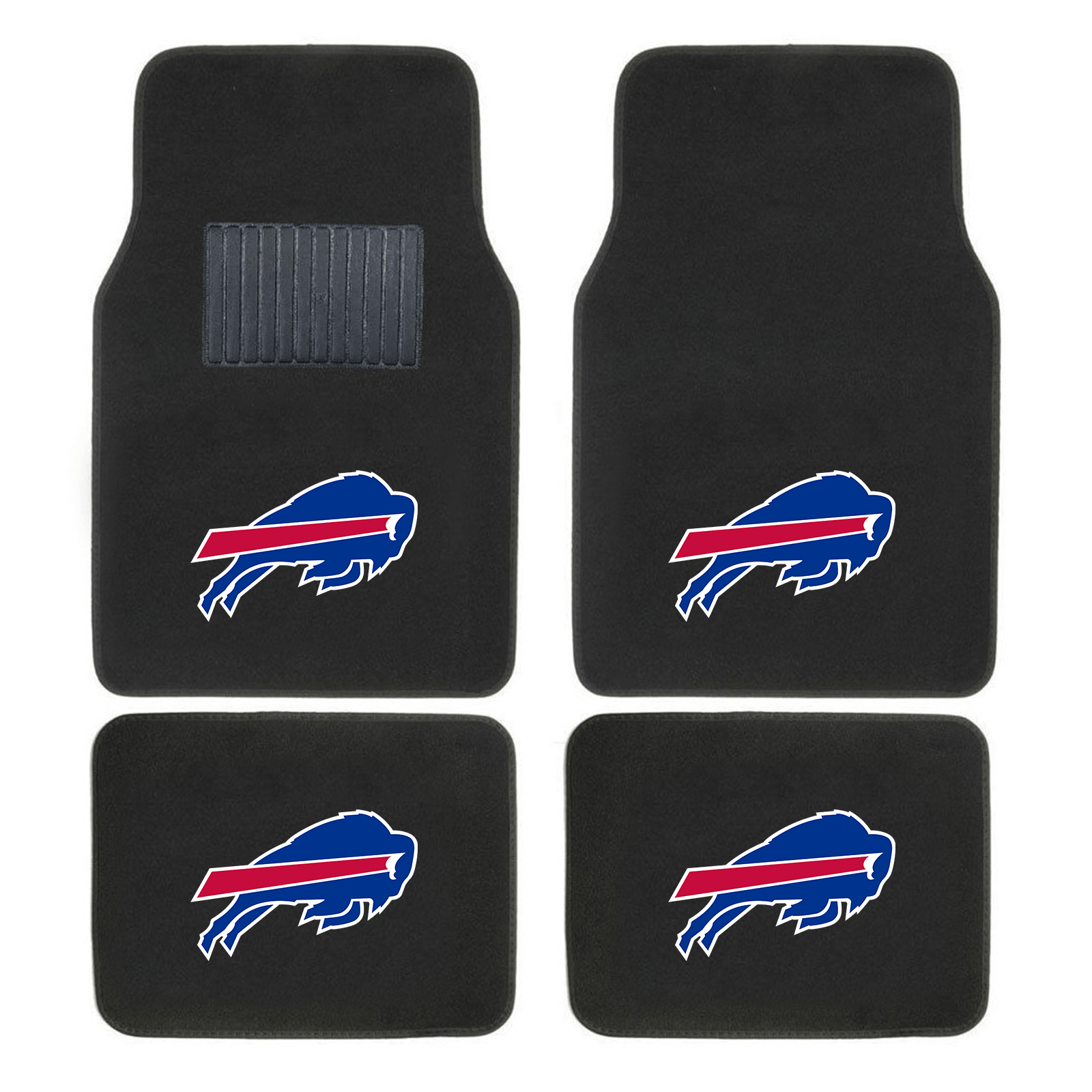 NFL 4-PC Embroidered Logo Car Floor Mat Set featuring vibrant team logos and durable design, perfect for protecting vehicle interiors.