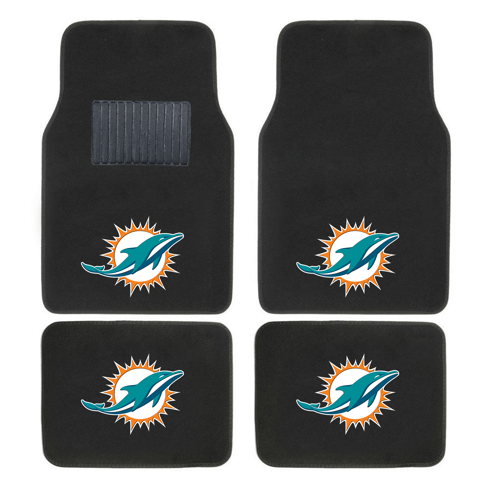 NFL 4-PC Embroidered Logo Car Floor Mat Set featuring vibrant team logos and durable design, perfect for protecting vehicle interiors.