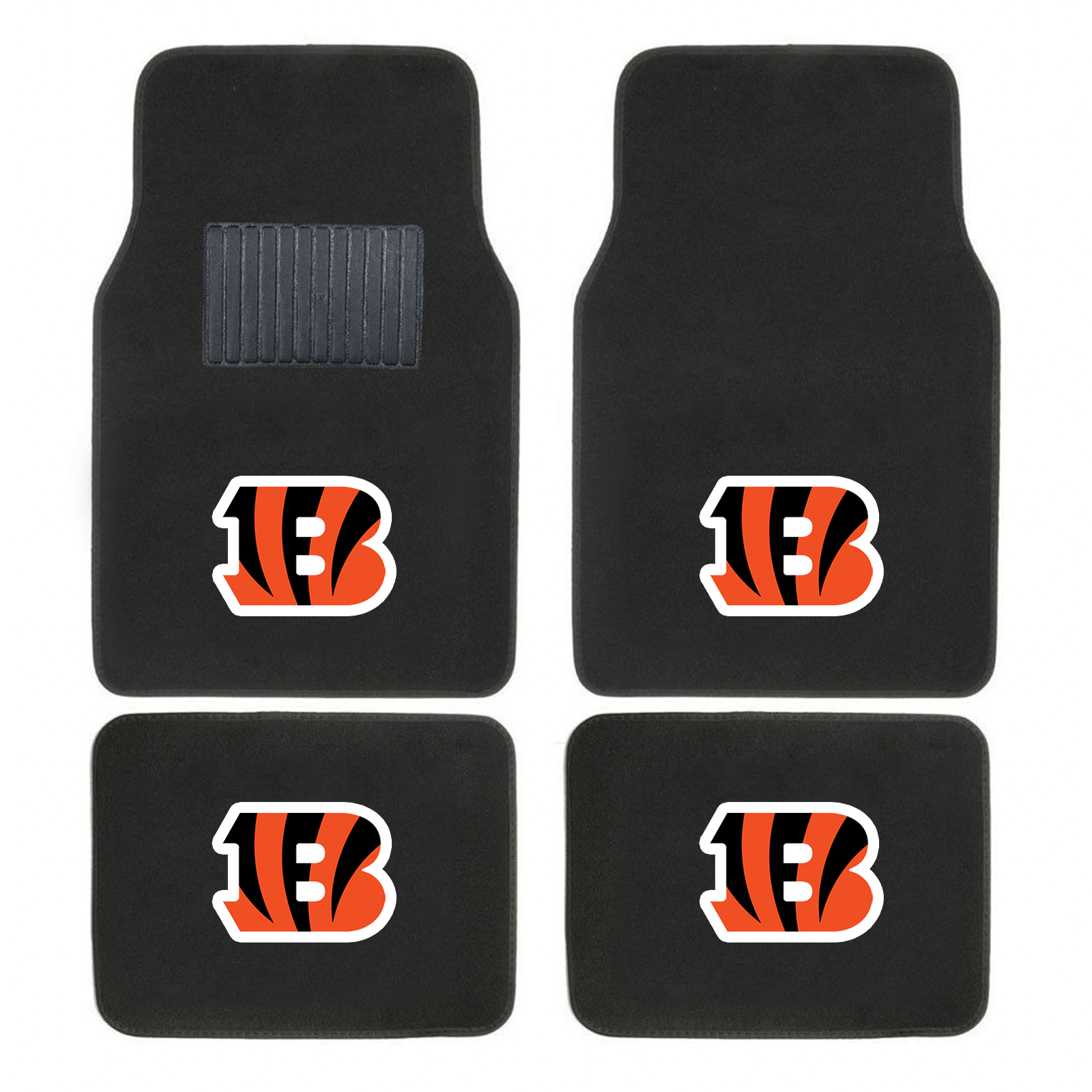 NFL 4-PC Embroidered Logo Car Floor Mat Set featuring vibrant team logos and durable design, perfect for protecting vehicle interiors.