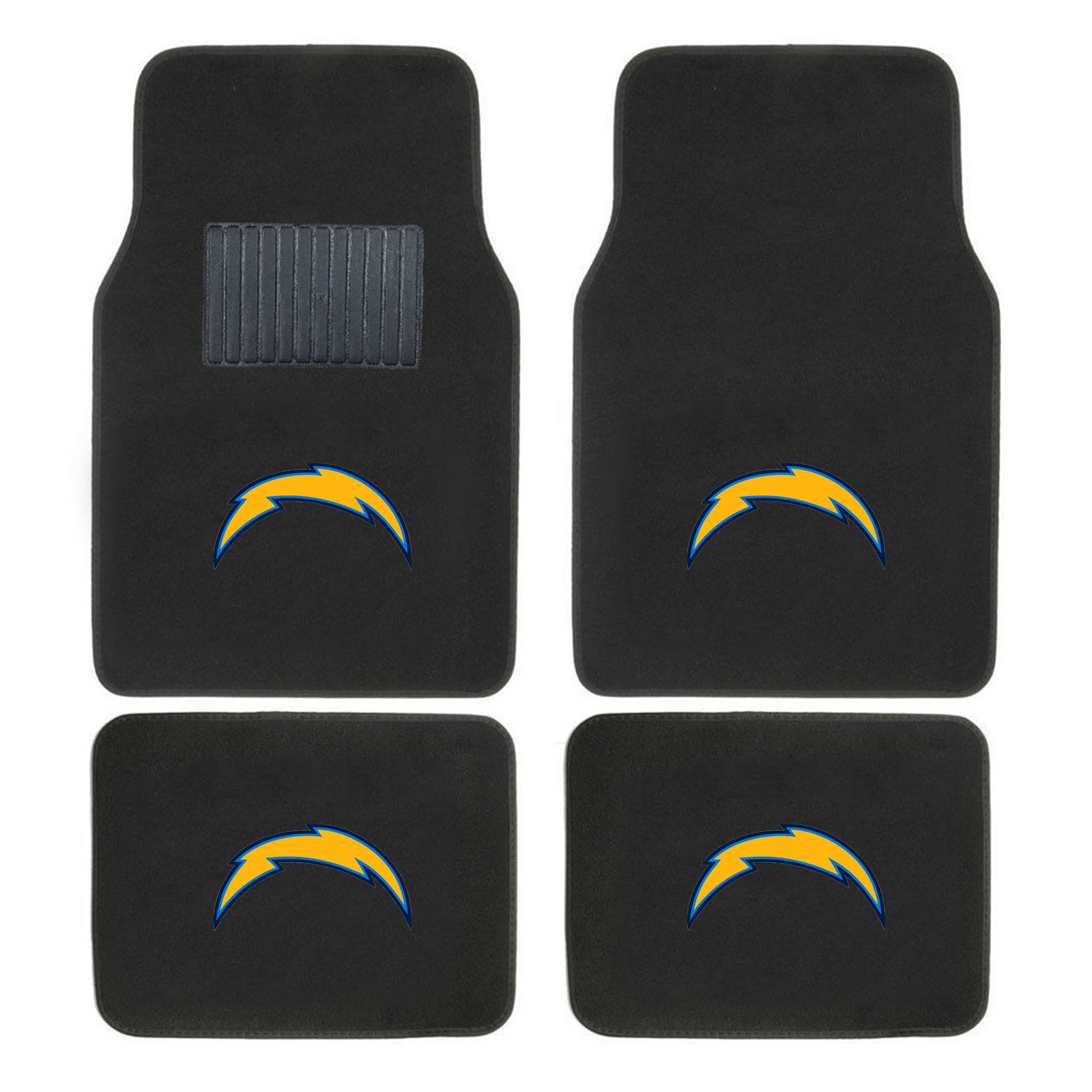 NFL 4-PC Embroidered Logo Car Floor Mat Set featuring vibrant team logos and durable design, perfect for protecting vehicle interiors.