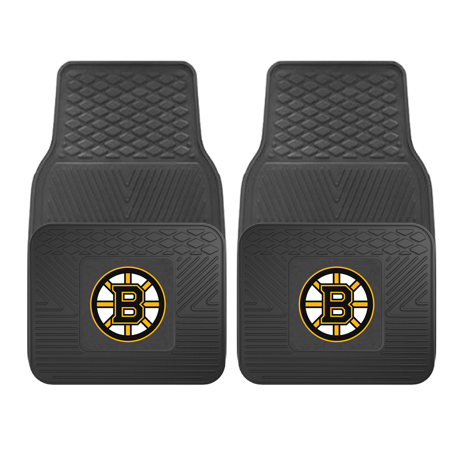 NHL 2-PC Vinyl Car Mat Set featuring vibrant team logos and heavy-duty construction, designed to protect vehicle flooring.