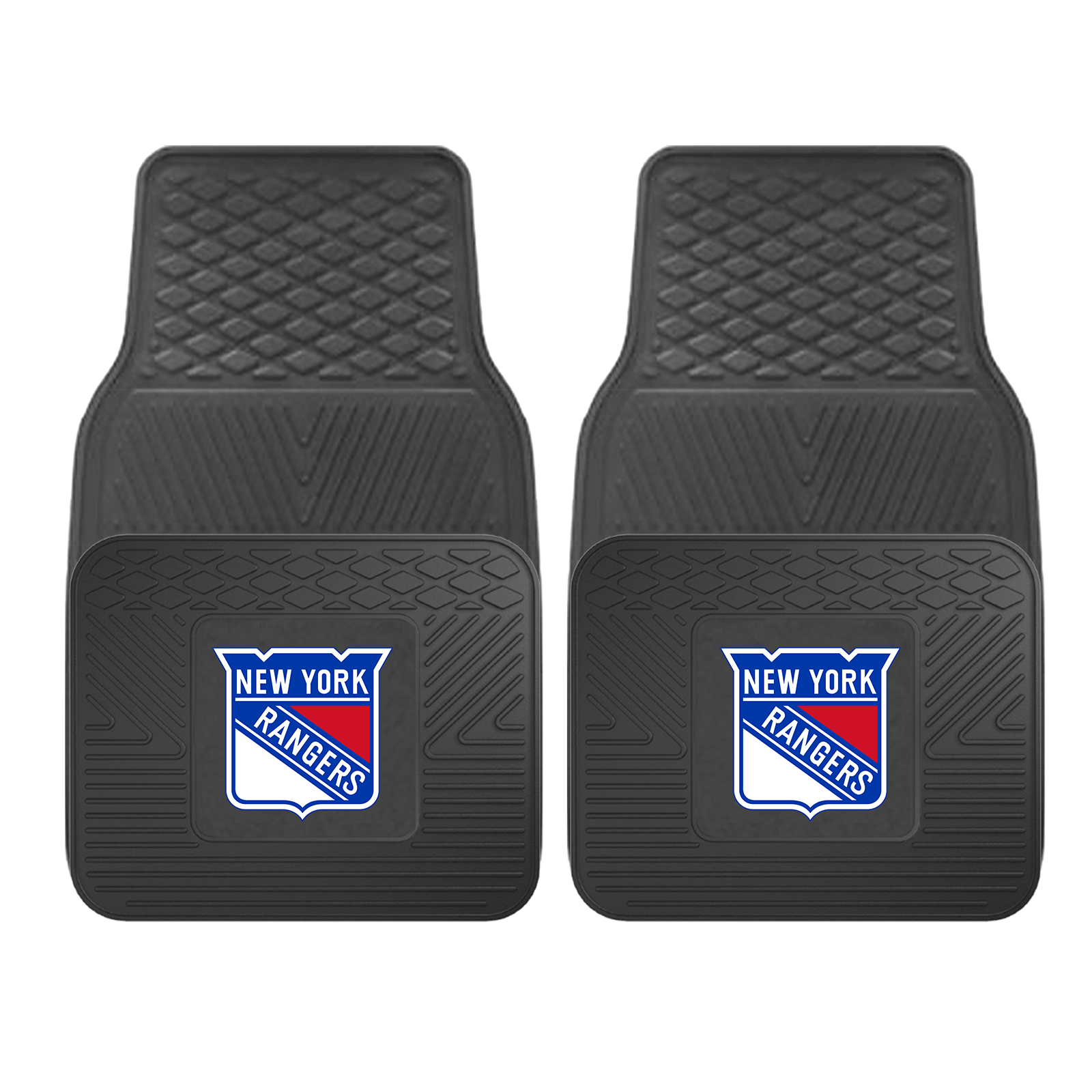 NHL 2-PC Vinyl Car Mat Set featuring vibrant team logos and heavy-duty construction, designed to protect vehicle flooring.