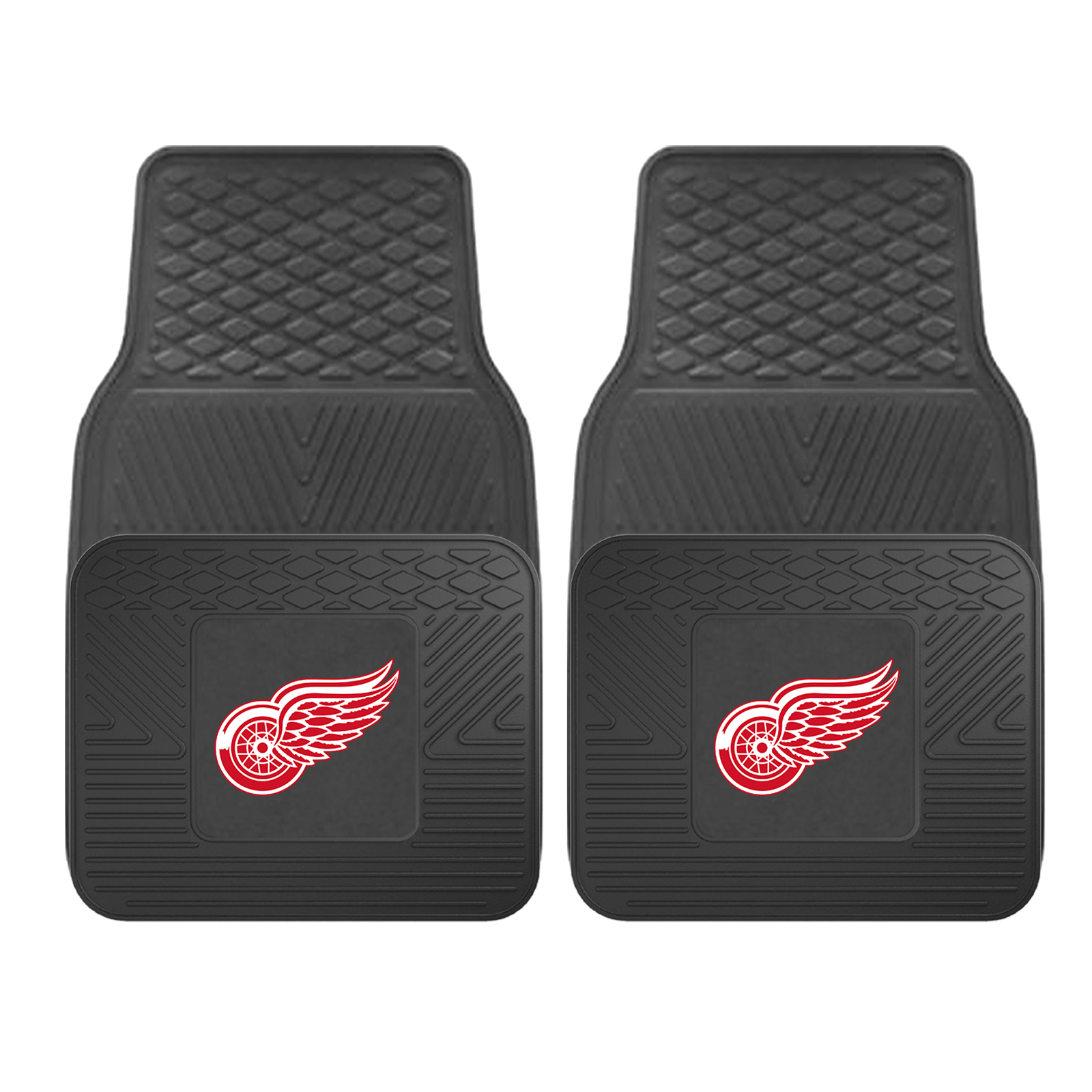 NHL 2-PC Vinyl Car Mat Set featuring vibrant team logos and heavy-duty construction, designed to protect vehicle flooring.