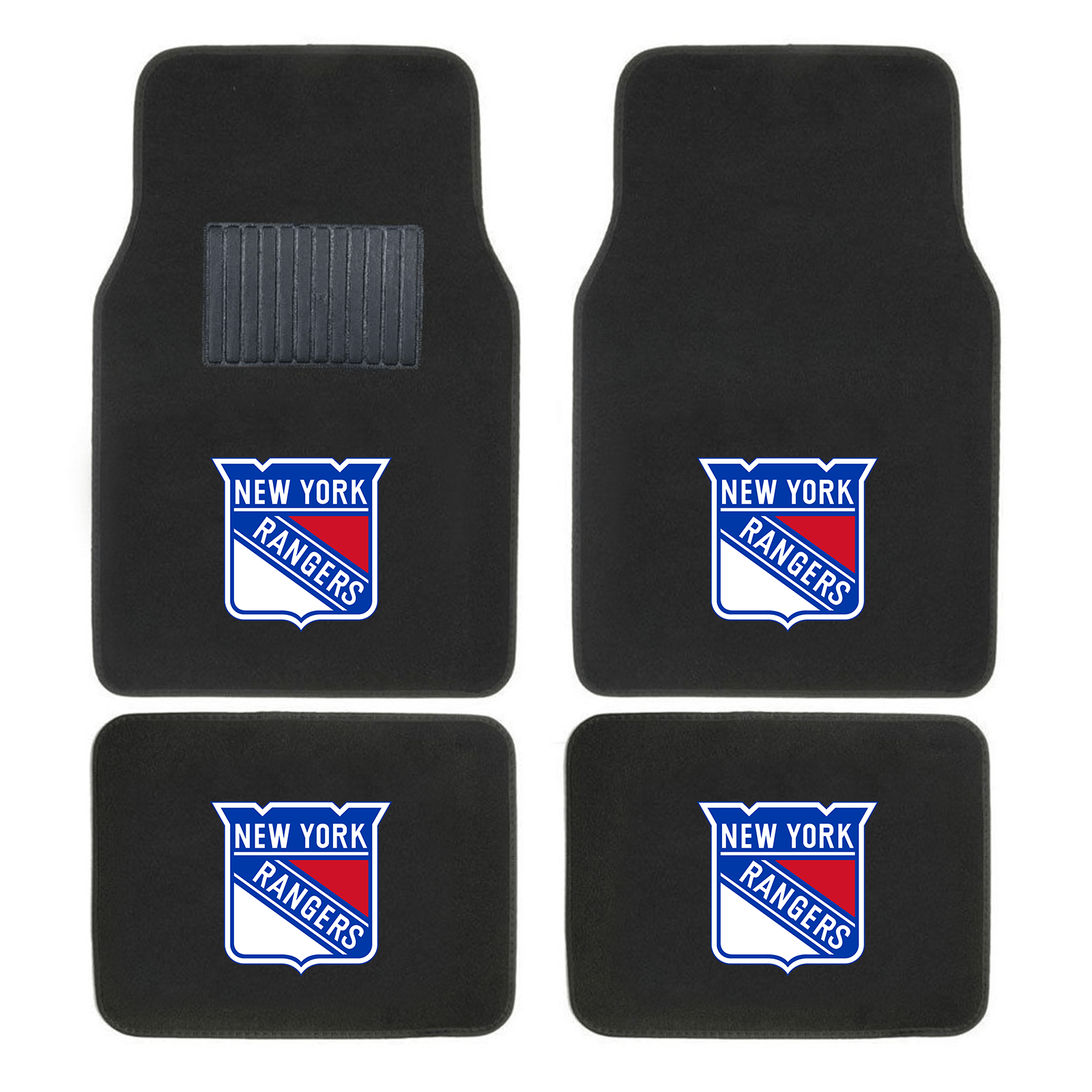 NHL 4-PC Embroidered Logo Car Floor Mat Set featuring vibrant team logos and durable design, perfect for protecting vehicle interiors.