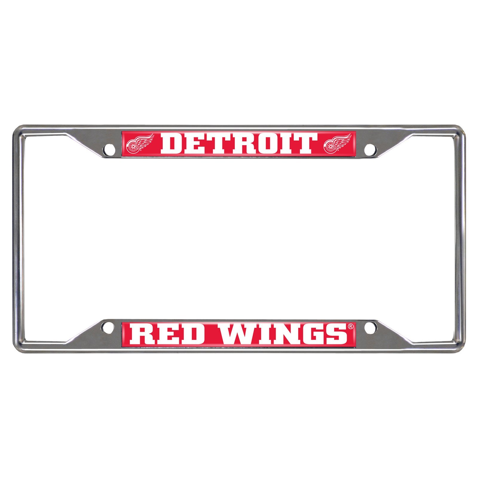 NHL Car License Plate Frame featuring chrome metal with vibrant team logo and name, designed to fit standard license plates.