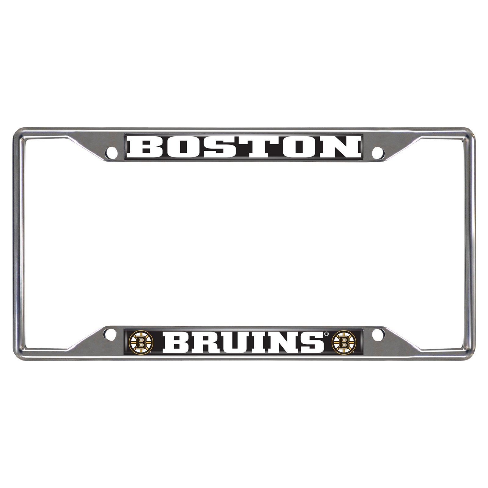 NHL Car License Plate Frame featuring chrome metal with vibrant team logo and name, designed to fit standard license plates.