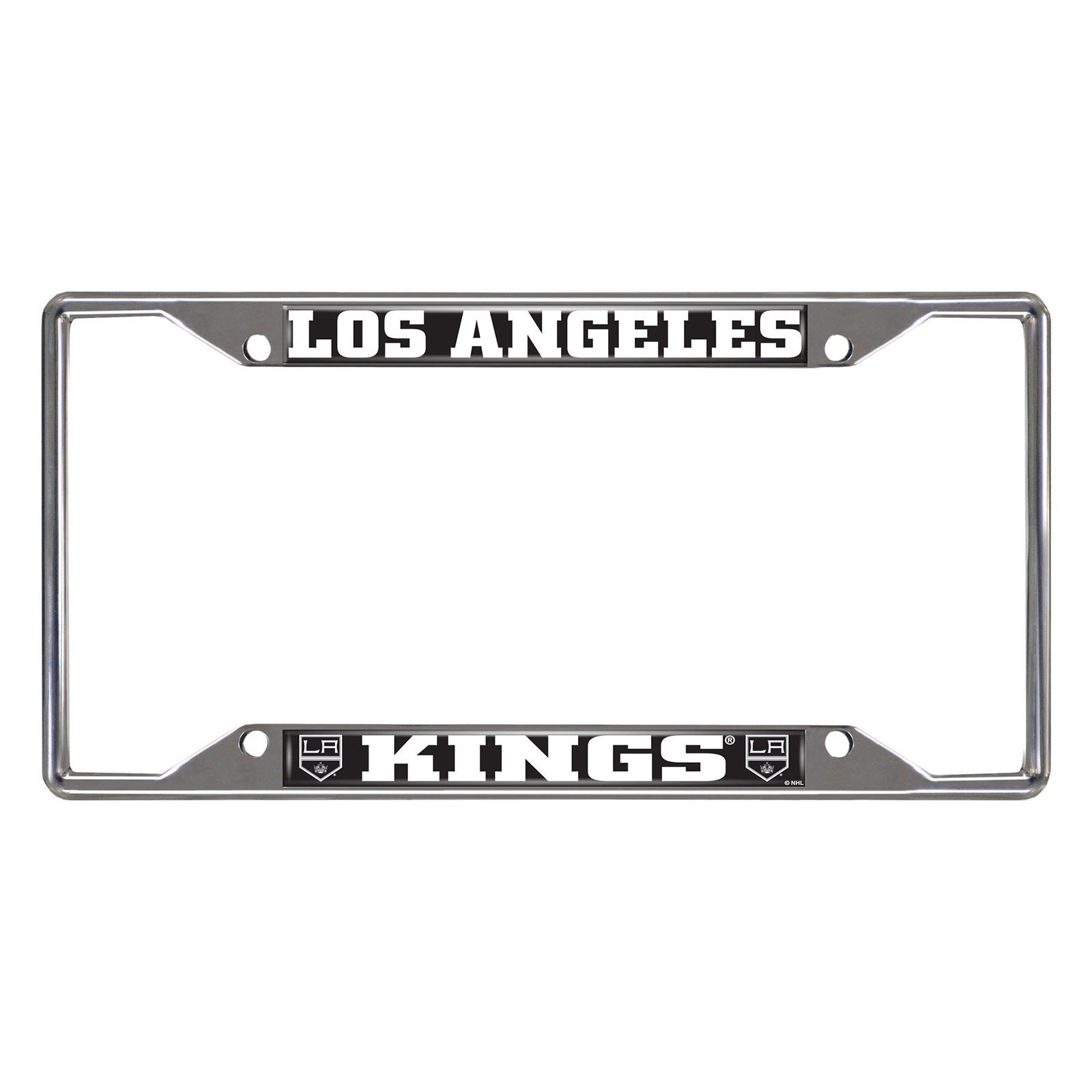 NHL Car License Plate Frame featuring chrome metal with vibrant team logo and name, designed to fit standard license plates.