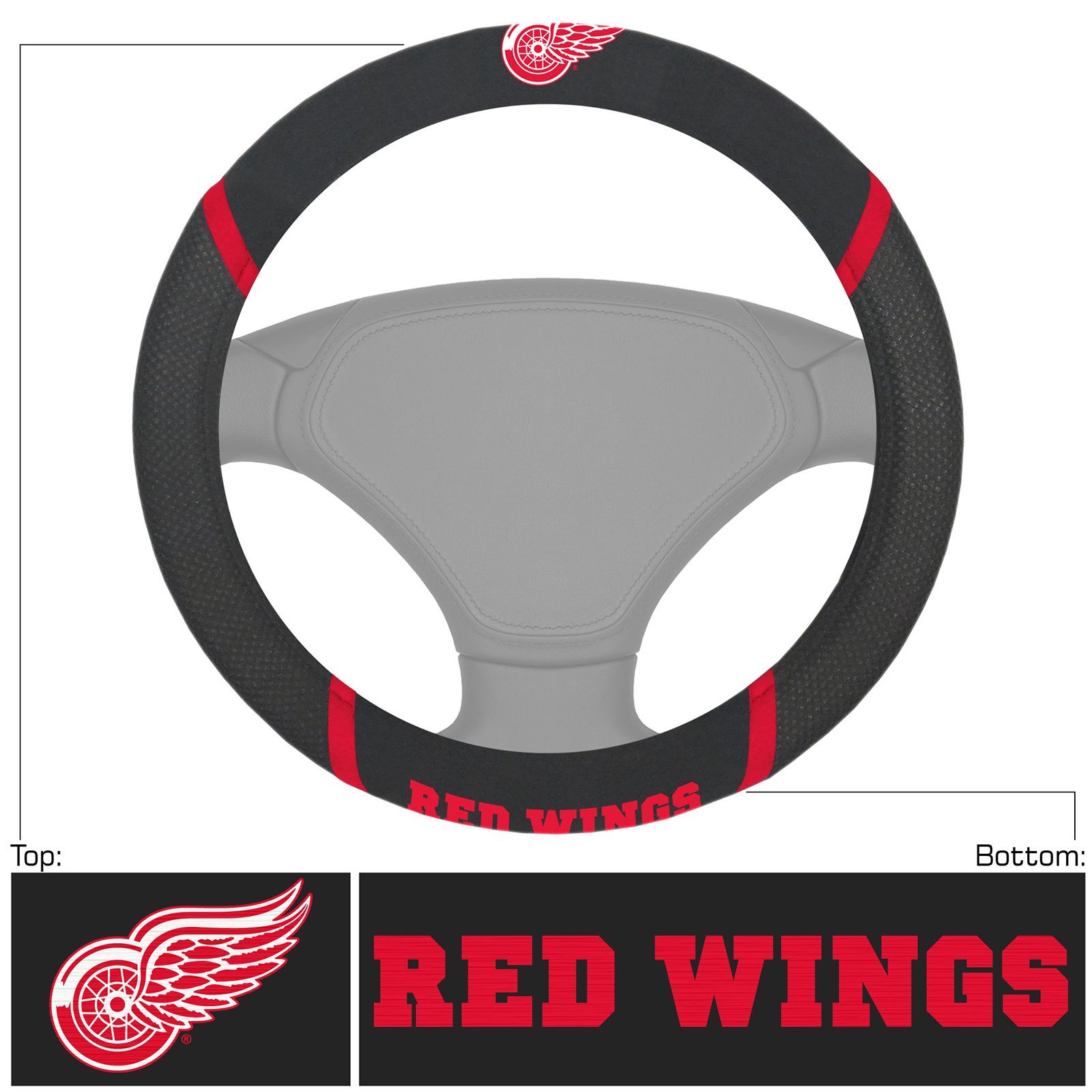 NHL Car Steering Wheel Cover featuring embroidered team logo and faux suede material, designed for comfort and style.