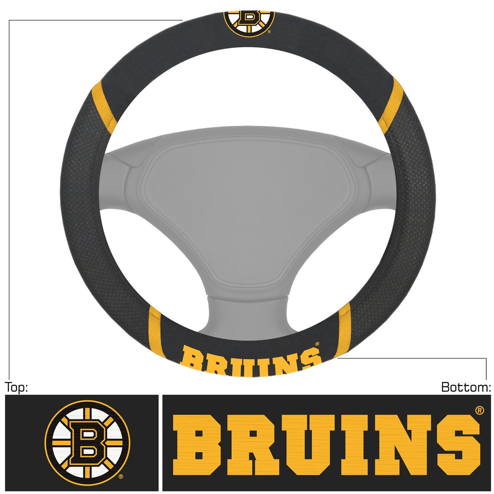 NHL Car Steering Wheel Cover featuring embroidered team logo and faux suede material, designed for comfort and style.