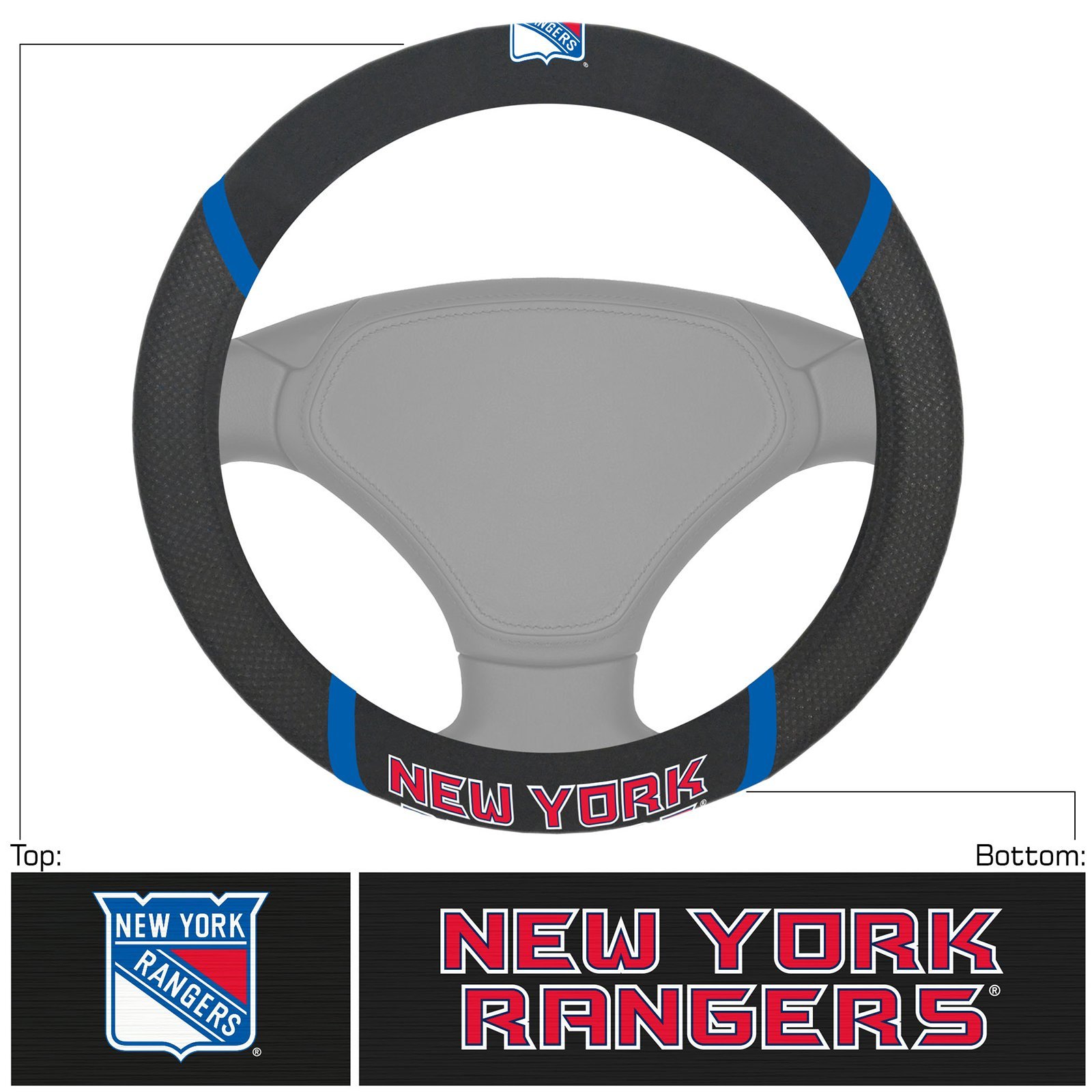 NHL Car Steering Wheel Cover featuring embroidered team logo and faux suede material, designed for comfort and style.