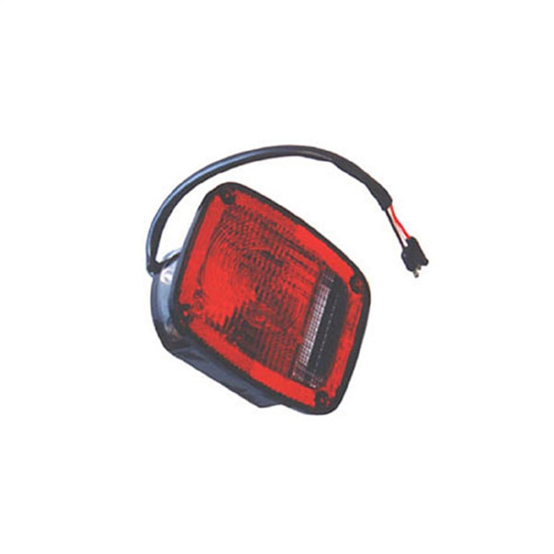 Omix Left Black Tail Lamp for 76-80 Jeep CJ models, showcasing its sleek design and durable construction.