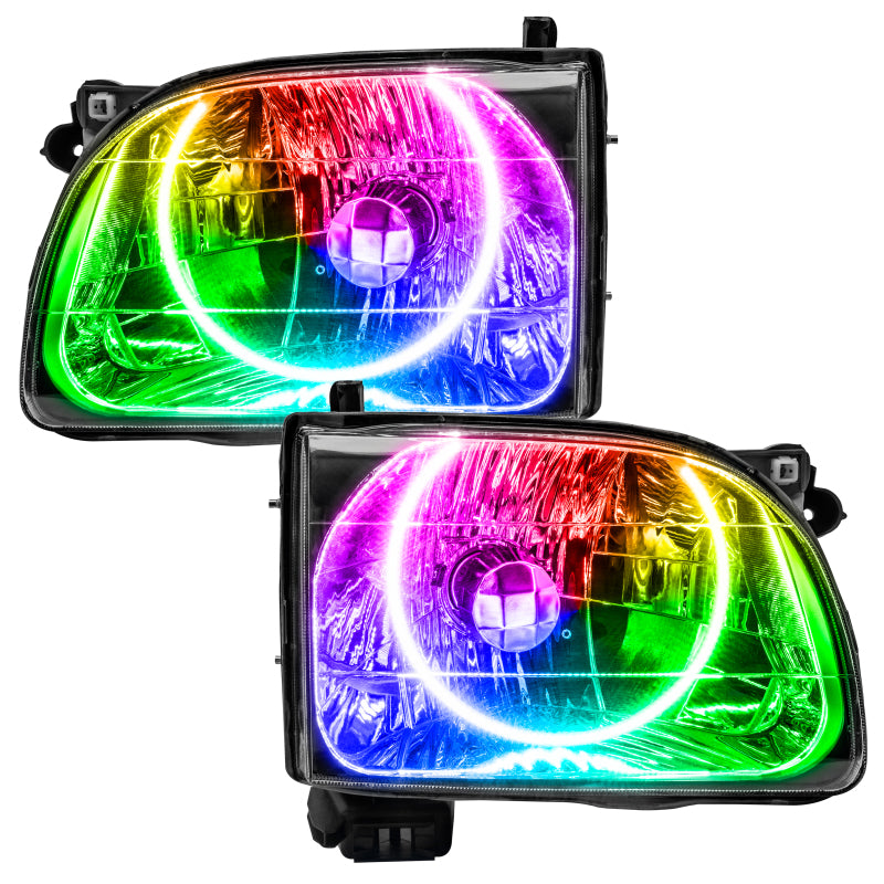 Oracle 01-04 Toyota Tacoma SMD headlights with ColorSHIFT halo rings, showcasing chrome and black housing options.