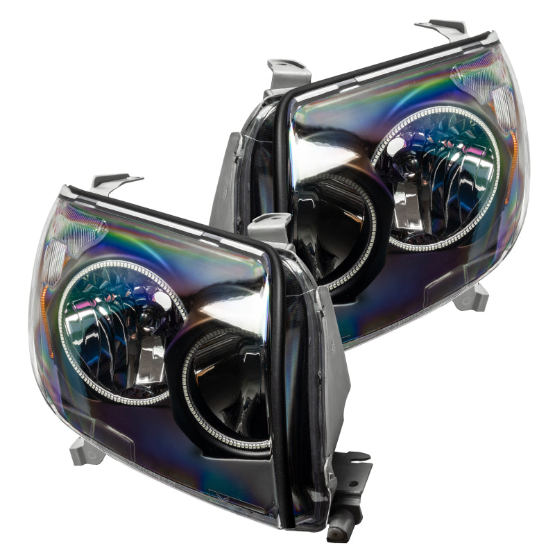 Oracle 03-05 Toyota 4-Runner SMD headlights in black with ColorSHIFT halo rings, showcasing a modern design and bright illumination.