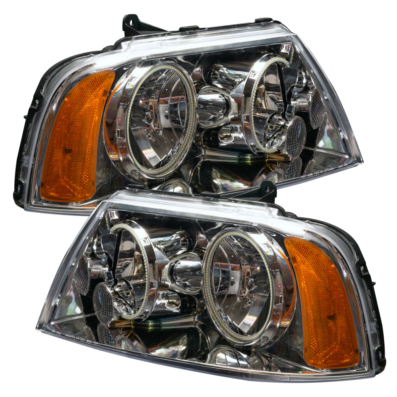 Oracle 03-06 Lincoln Navigator SMD HL headlights with white halo rings, showcasing chrome and black housing options.