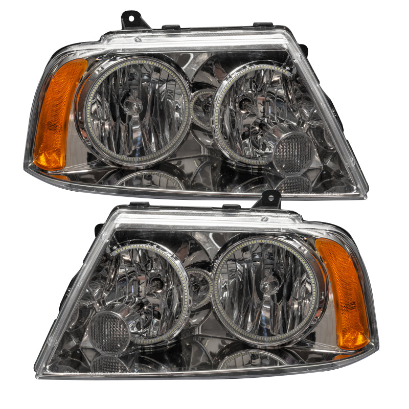 Oracle 03-06 Lincoln Navigator SMD HL headlights with white halo rings, showcasing chrome and black housing options.