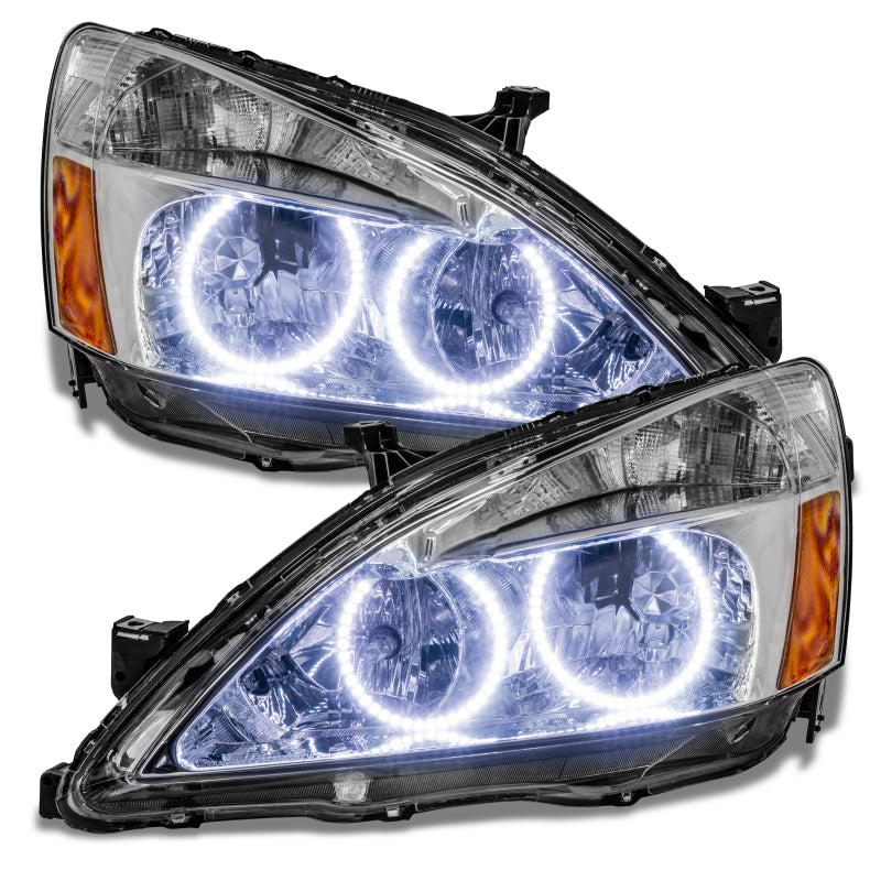 Oracle 03-07 Honda Accord Coupe/Sedan pre-assembled headlights with white SMD halos, showcasing chrome and black housing options.