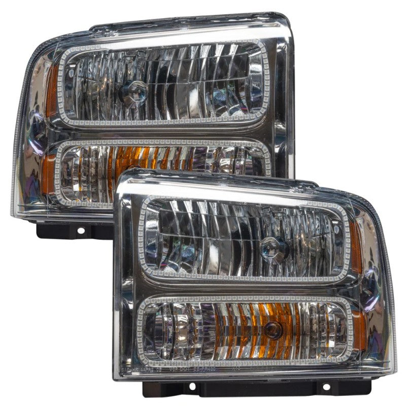 Oracle 05 Ford Excursion SMD headlights in chrome finish with ColorSHIFT technology and BC1 controller, showcasing bright illumination and stylish design.