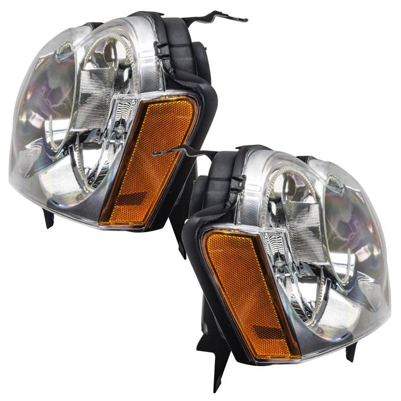 Oracle 05-07 Jeep Grand Cherokee SMD HL headlights with white halo rings, showcasing chrome and black housing options.