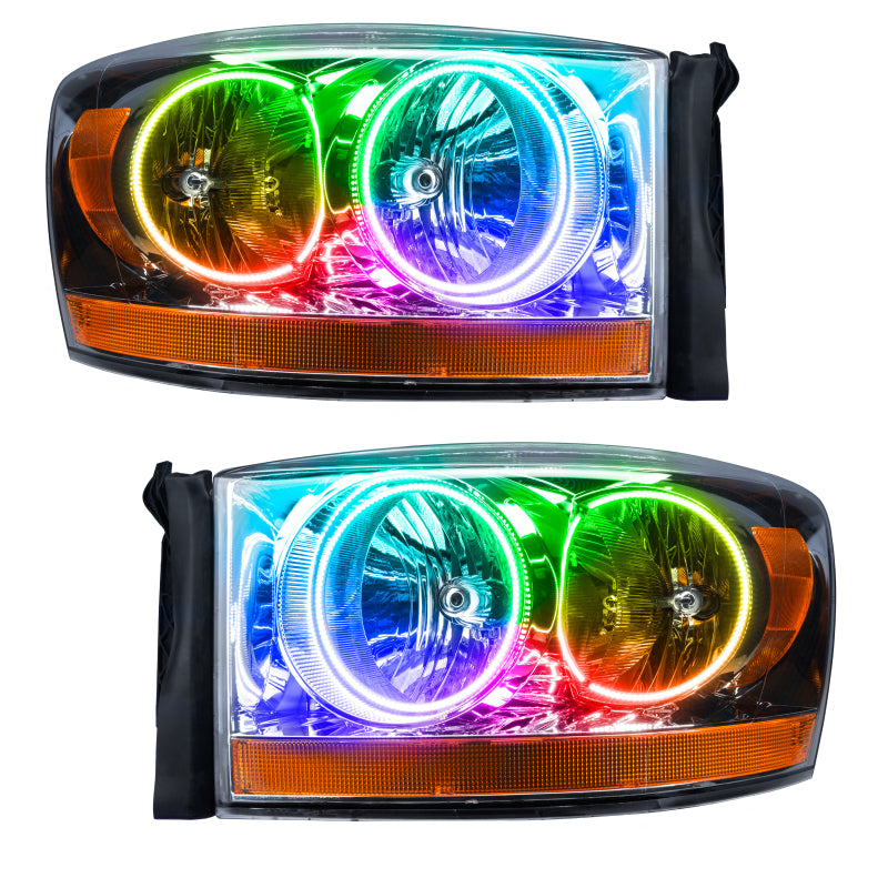 Oracle 06 Dodge Ram SMD headlights showcasing ColorSHIFT technology and BC1 controller, designed for enhanced vehicle lighting.