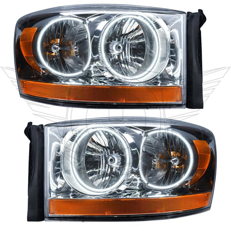 Oracle 06 Dodge Ram SMD headlights showcasing ColorSHIFT technology and BC1 controller, designed for enhanced vehicle lighting.