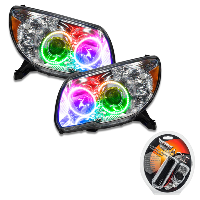 Oracle 06-09 Toyota 4-Runner SMD HL ColorSHIFT headlights with halo rings in Chrome and Black housing options.