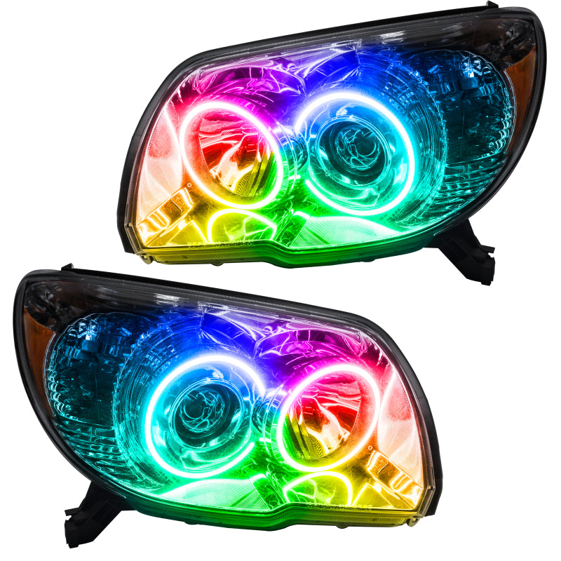 Oracle pre-assembled headlights for 2006-2009 Toyota 4-Runner with ColorSHIFT halo rings in Chrome and Black housing options.